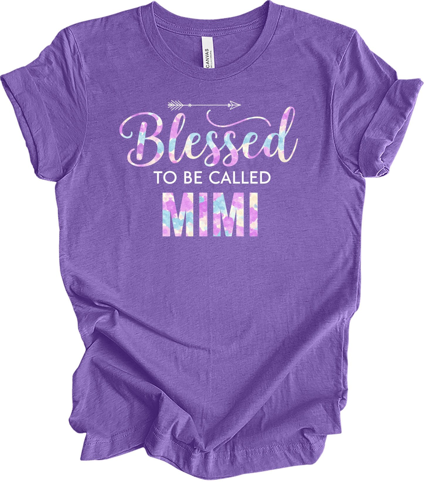 Blessed Mimi Floral Gift T-Shirt in Heather Team Purple