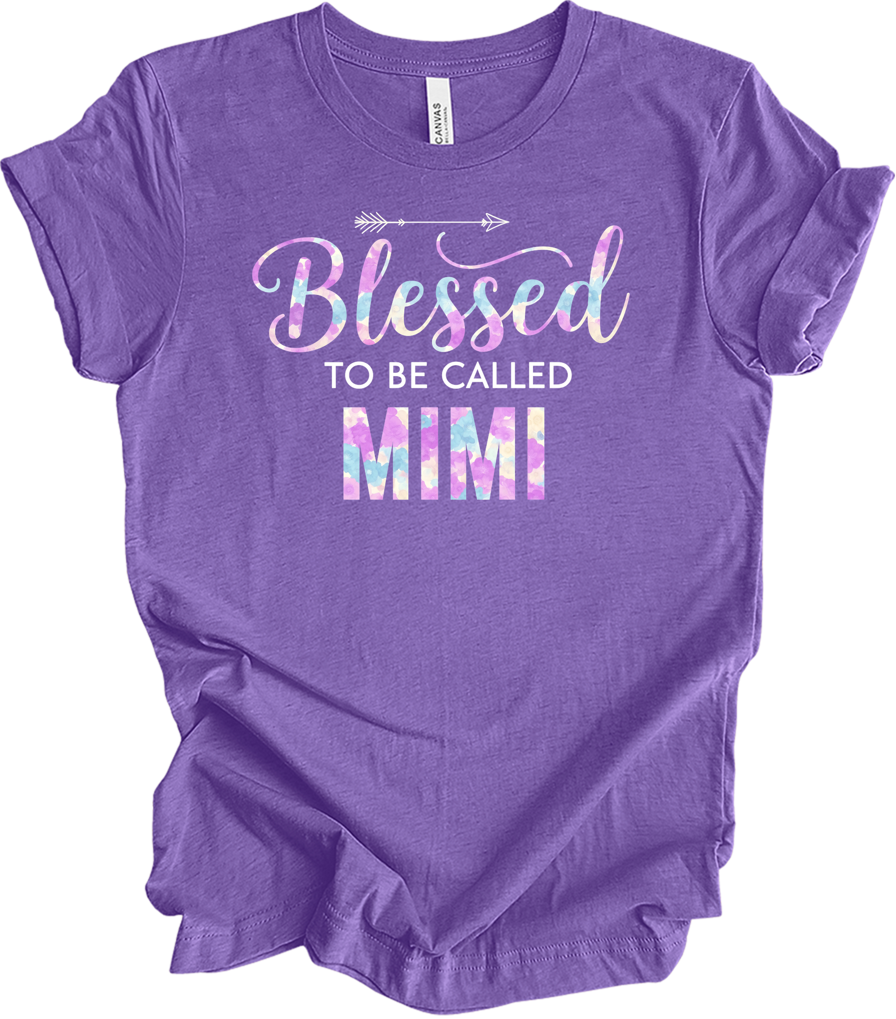 Blessed Mimi Floral Gift T-Shirt in Heather Team Purple