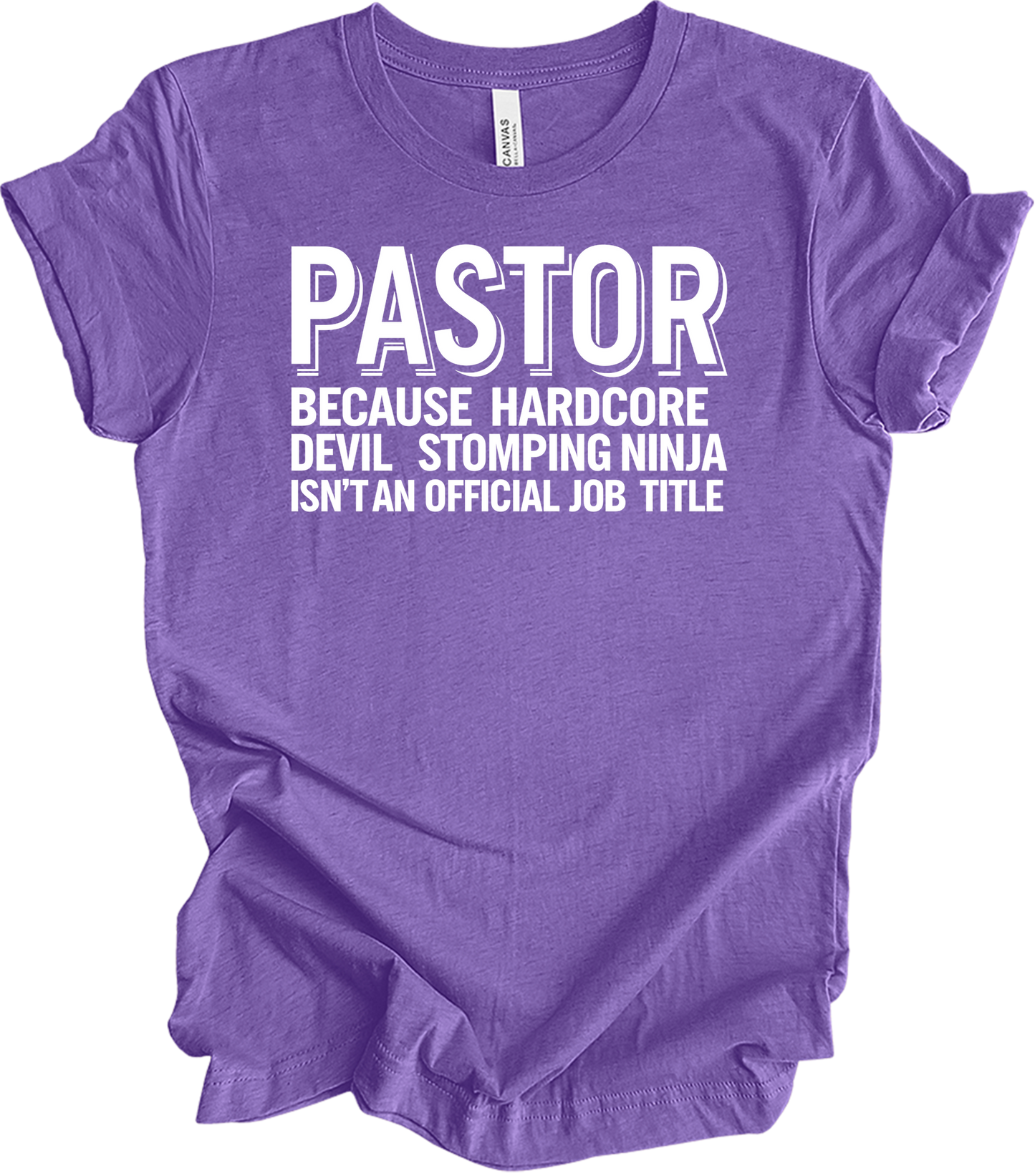 Pastor Typography Humor T-Shirt in Heather Team Purple