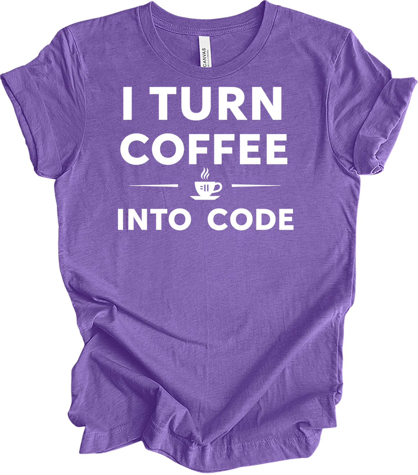 I Turn Coffee Into Code T-Shirt in Heather Team Purple