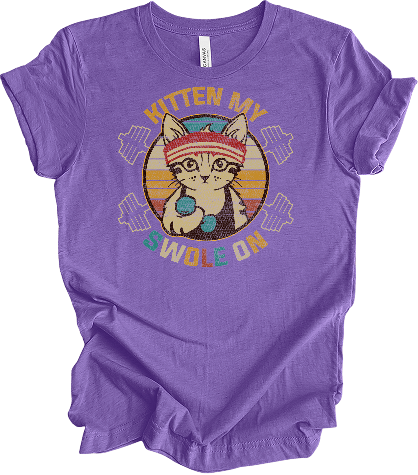 Kitten My Swole On Cat T-Shirt in Heather Team Purple
