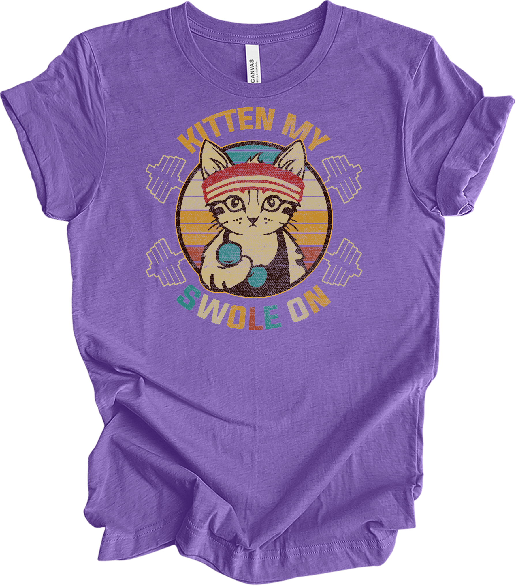 Kitten My Swole On Cat T-Shirt in Heather Team Purple