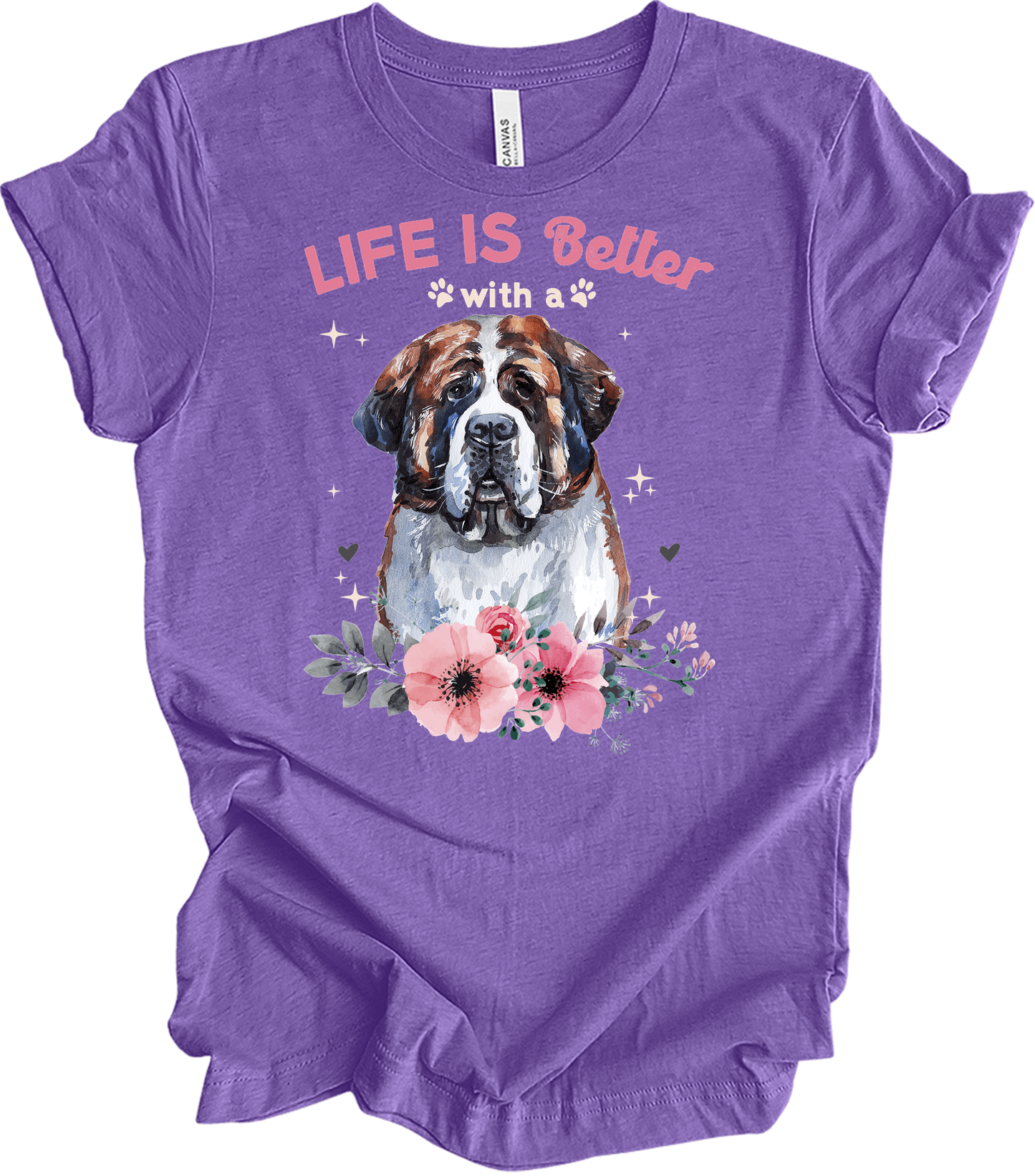 Life's Better with a Saint Bernard T-Shirt in Heather Team Purple