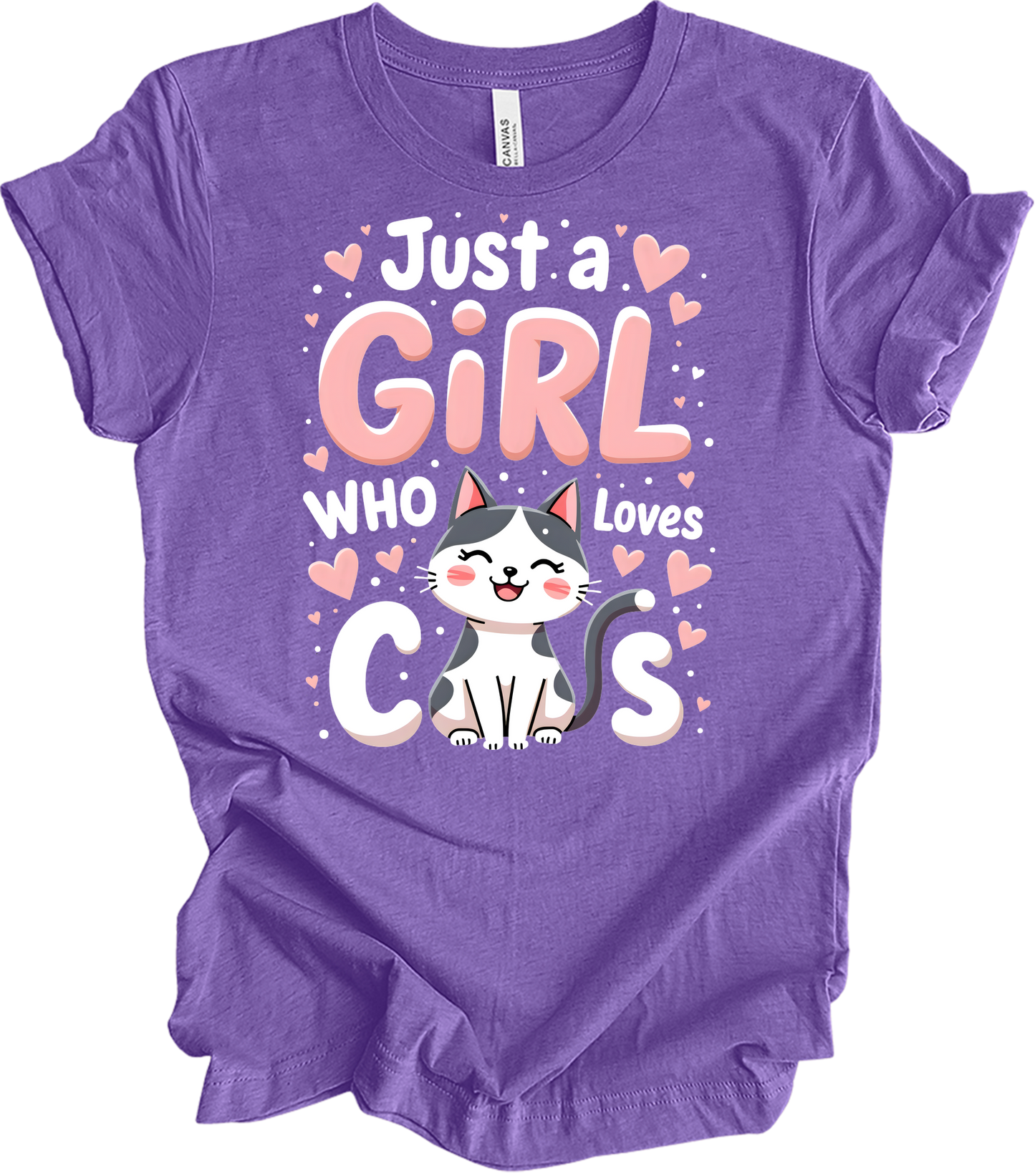 Just a Girl Who Loves Cats T-Shirt in Heather Team Purple