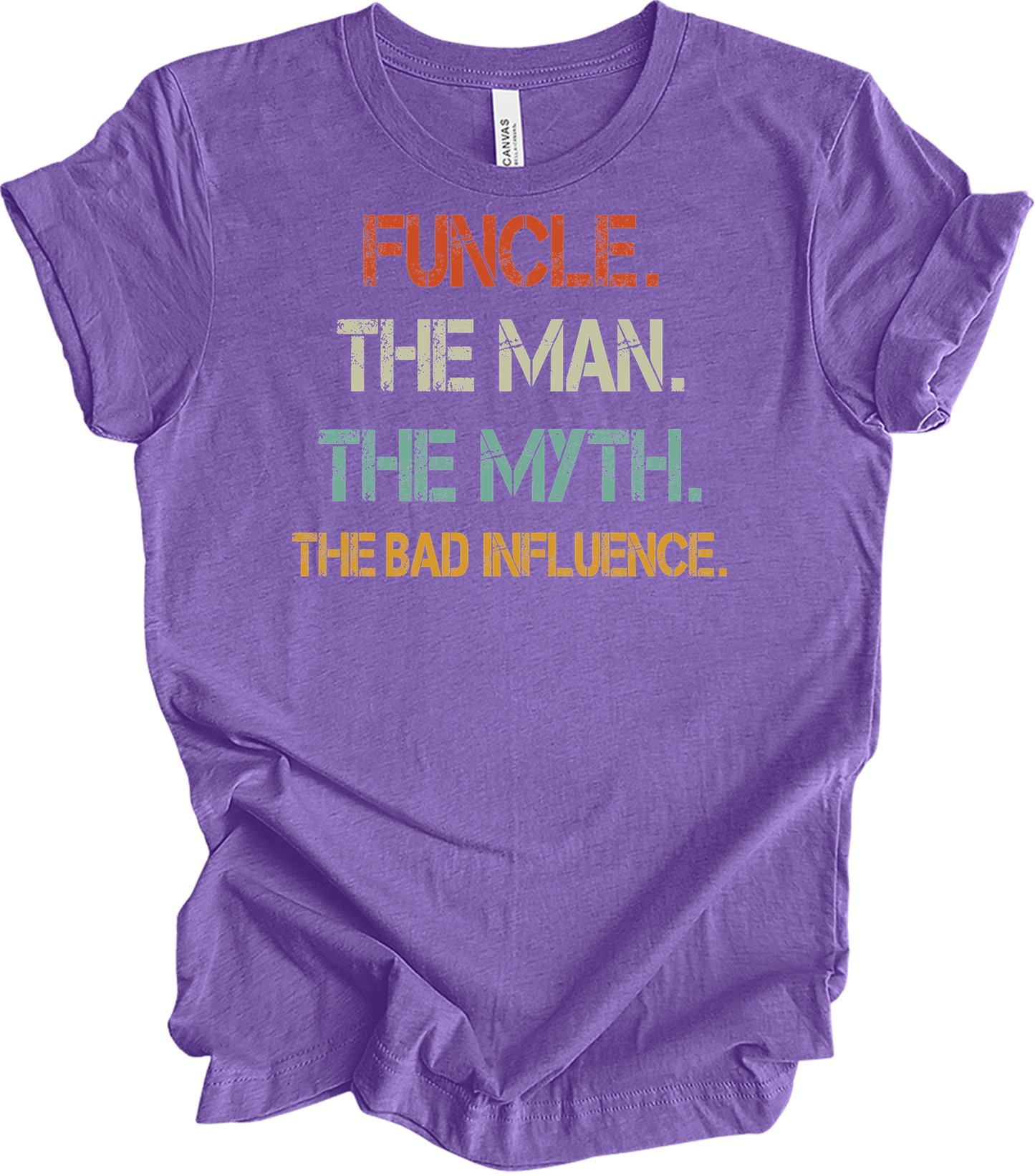 Uncle Bad Influence - Funcle The Man Myth Vintage T-Shirt in Heather Team Purple