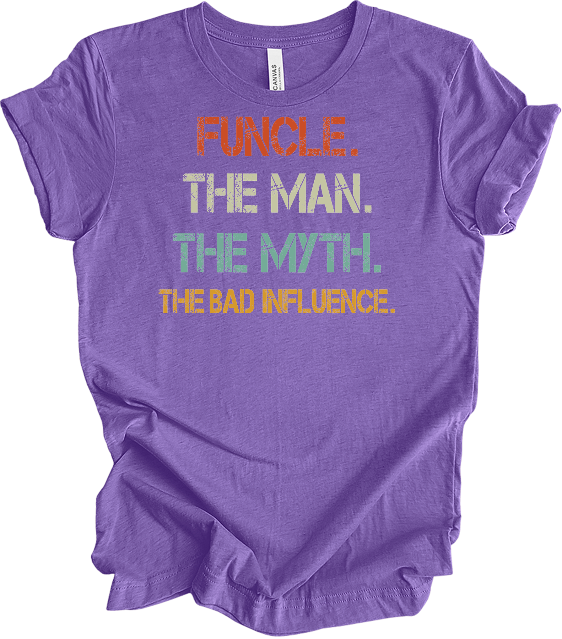 Uncle Bad Influence - Funcle The Man Myth Vintage T-Shirt in Heather Team Purple