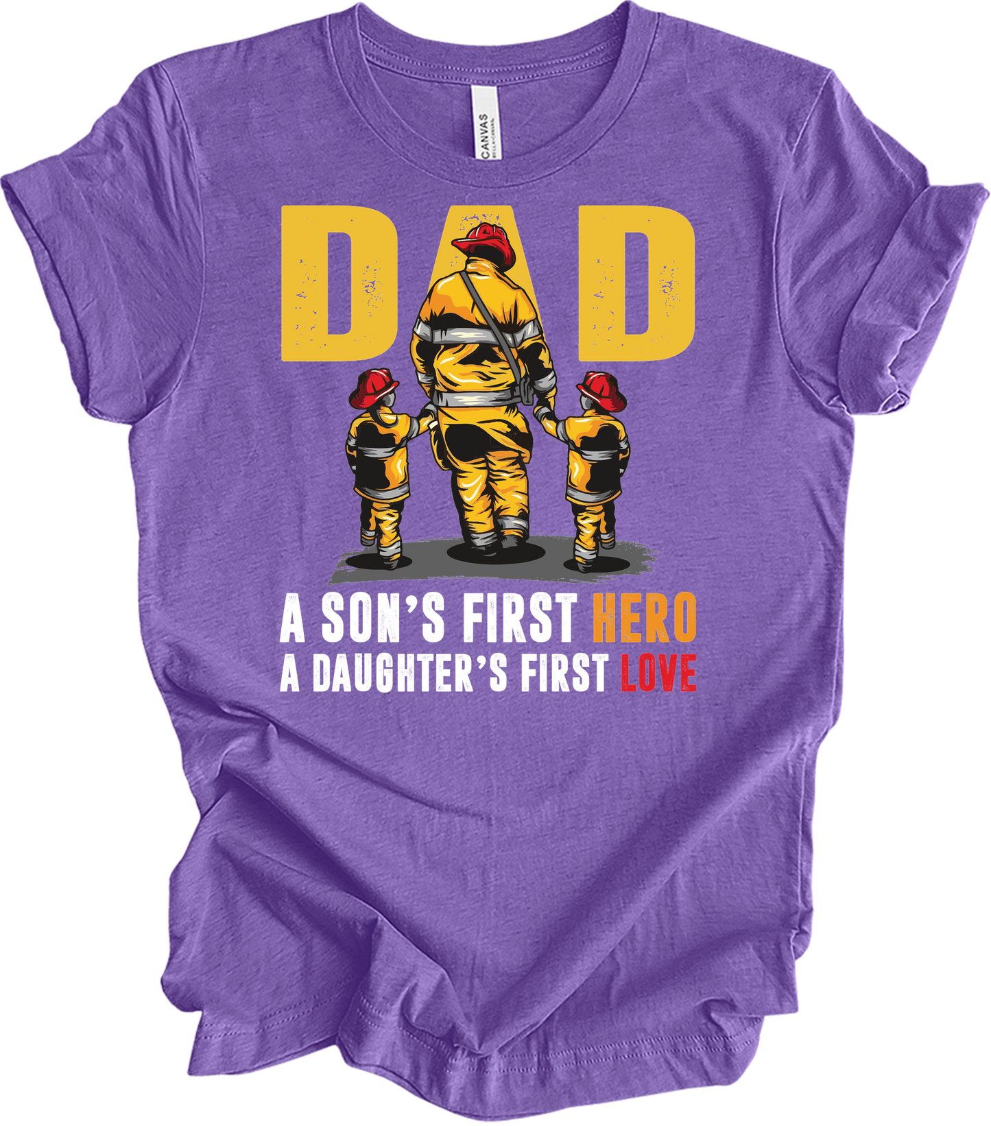 Firefighter Dad: Hero & Love T-Shirt in Heather Team Purple