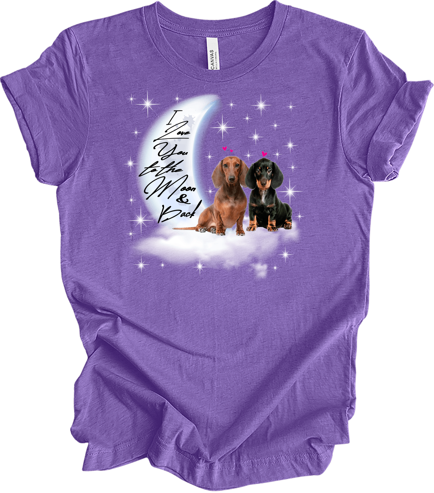 Dachshund Moon Love T-Shirt in Heather Team Purple