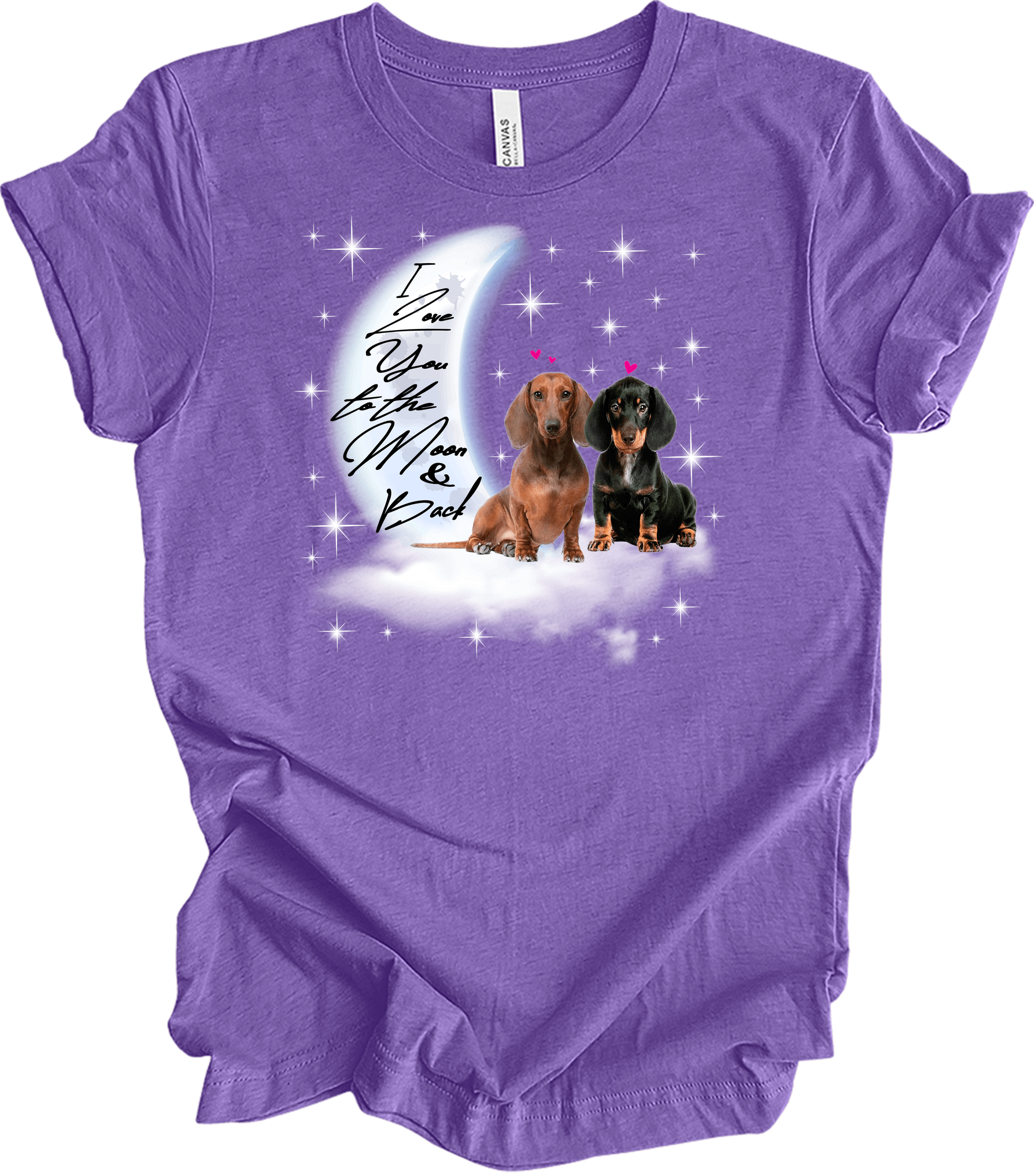 Dachshund Moon Love T-Shirt in Heather Team Purple