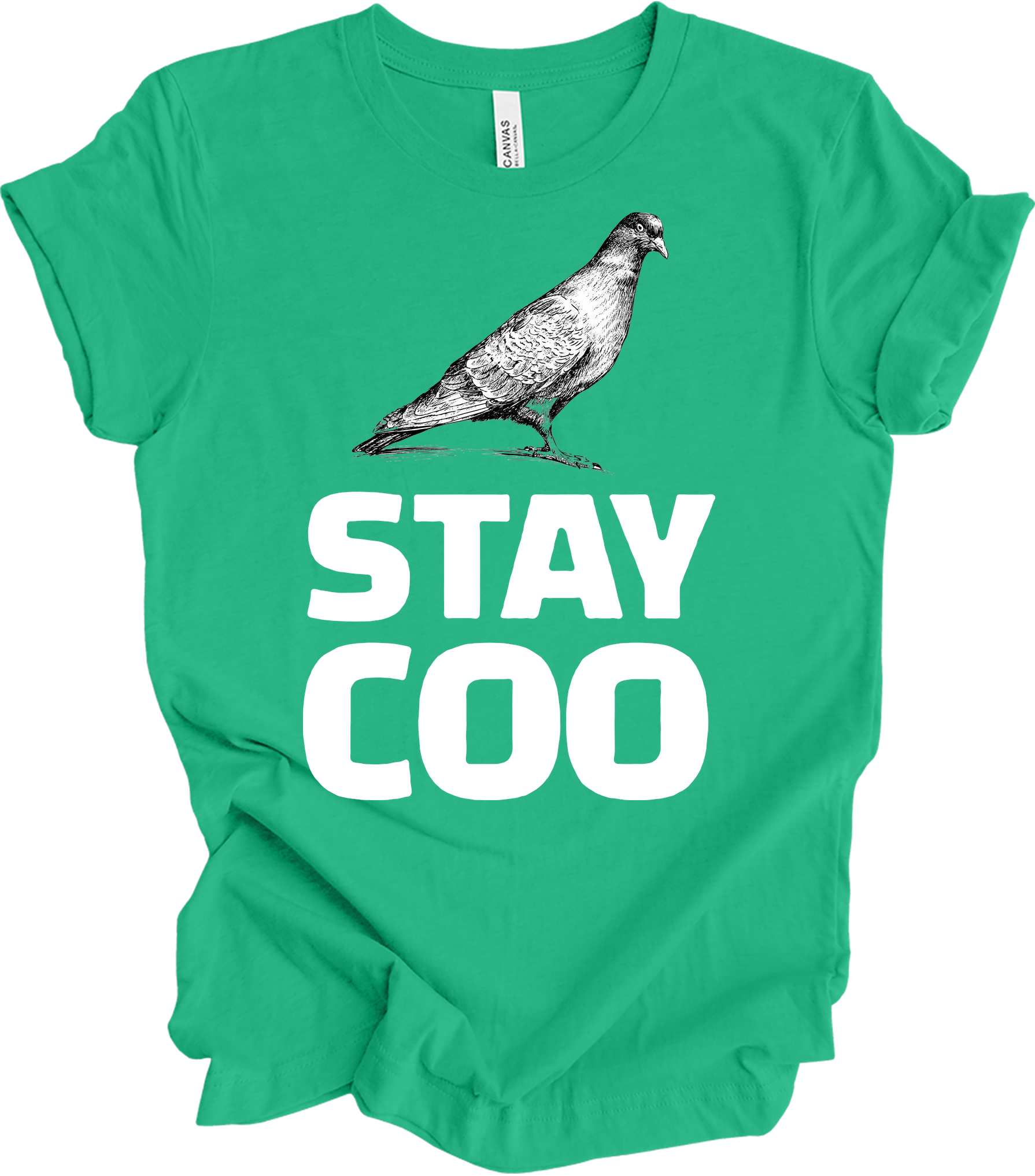 Stay Coo Pigeon - Vintage Style T-Shirt in Kelly