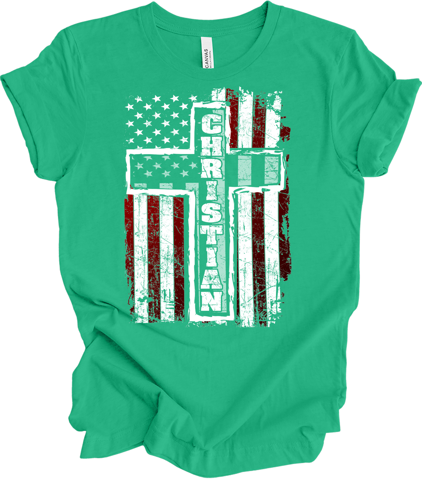 American Flag Cross Christian T-Shirt in Kelly