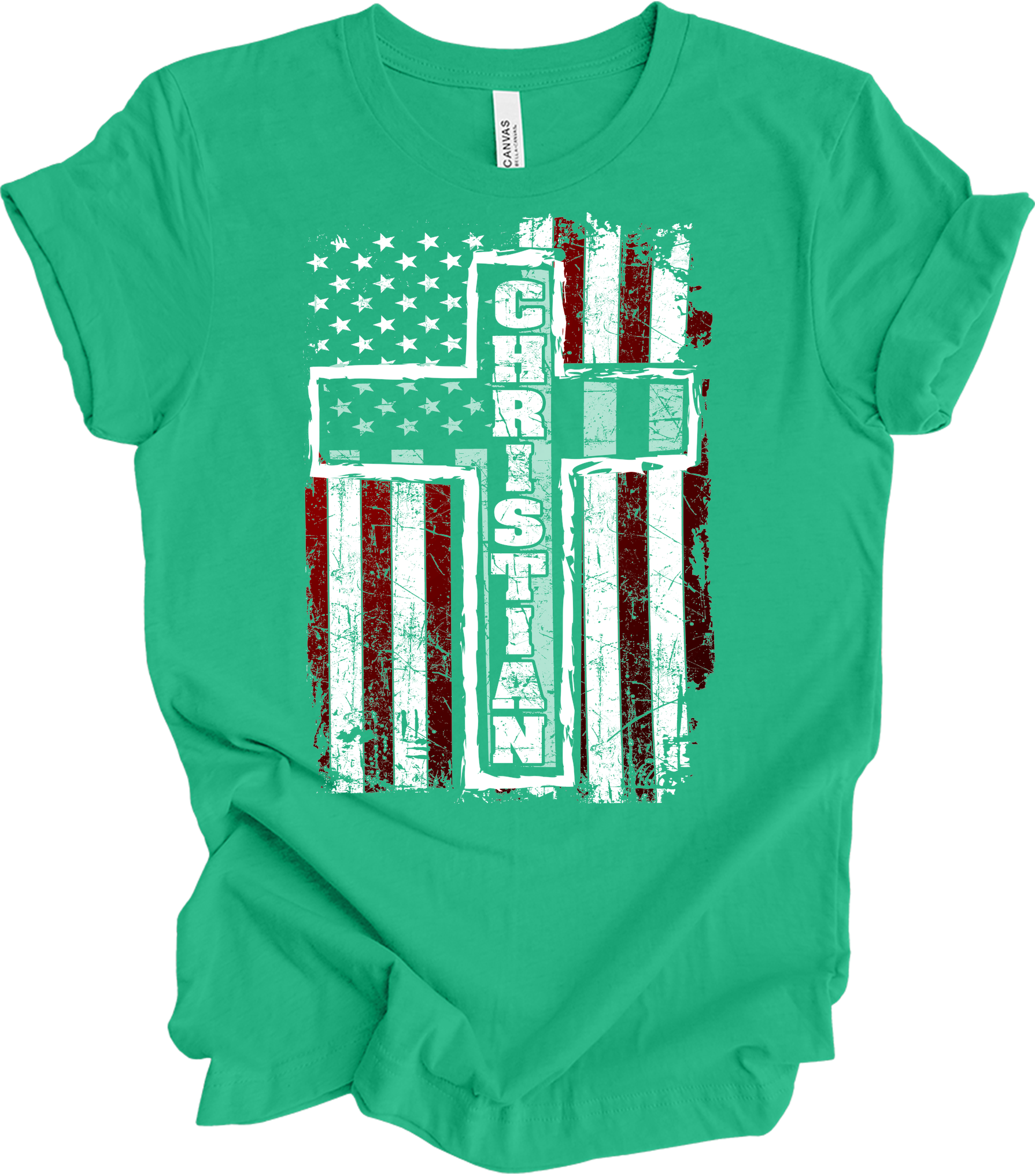 American Flag Cross Christian T-Shirt in Kelly