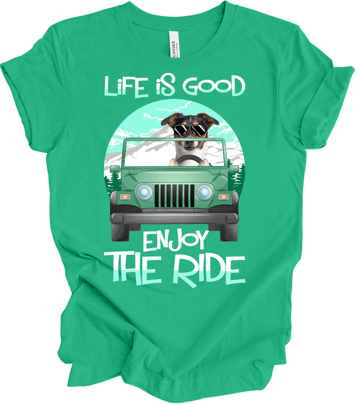 Jeeps and Dogs - Funny Jack Russell Terrier Owner Gift T-Shirt in Kelly