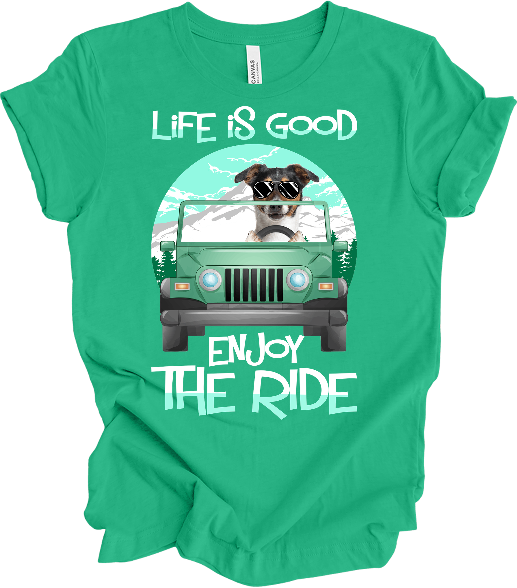 Jeeps and Dogs - Funny Jack Russell Terrier Owner Gift T-Shirt in Kelly