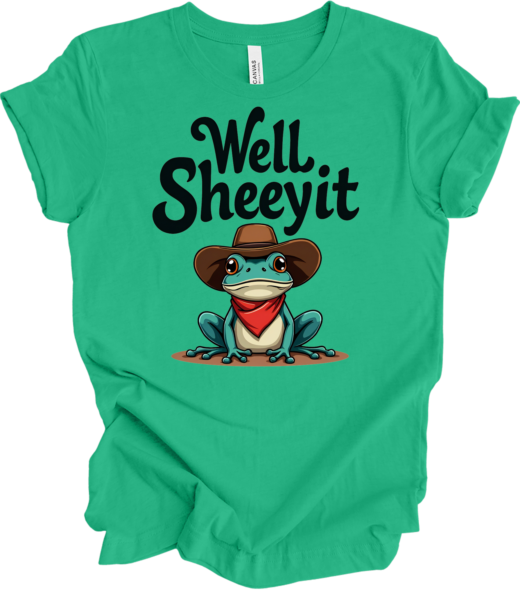 Cowboy Frog Meme T-Shirt in Kelly