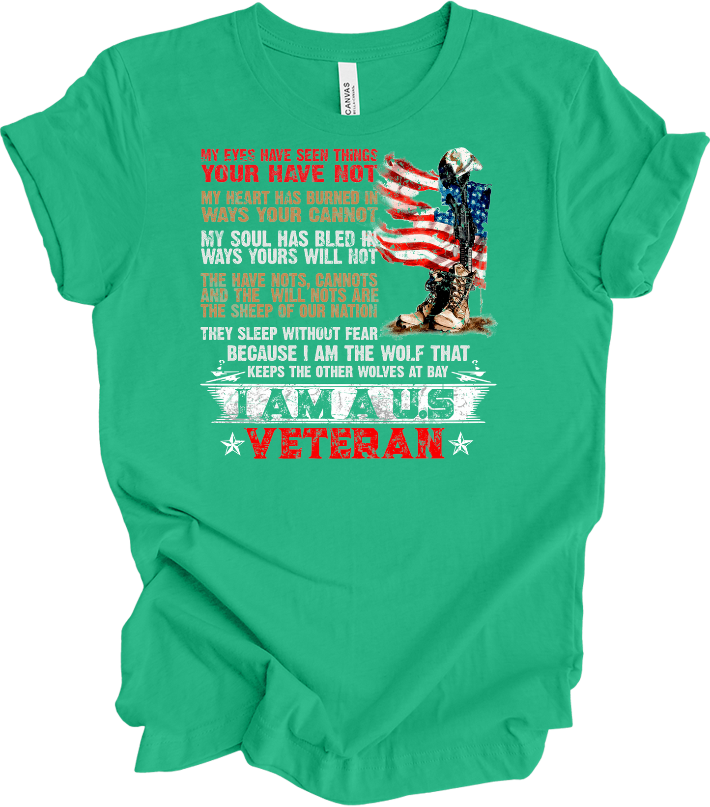 U.S. Veteran Patriotic T-Shirt in Kelly Green