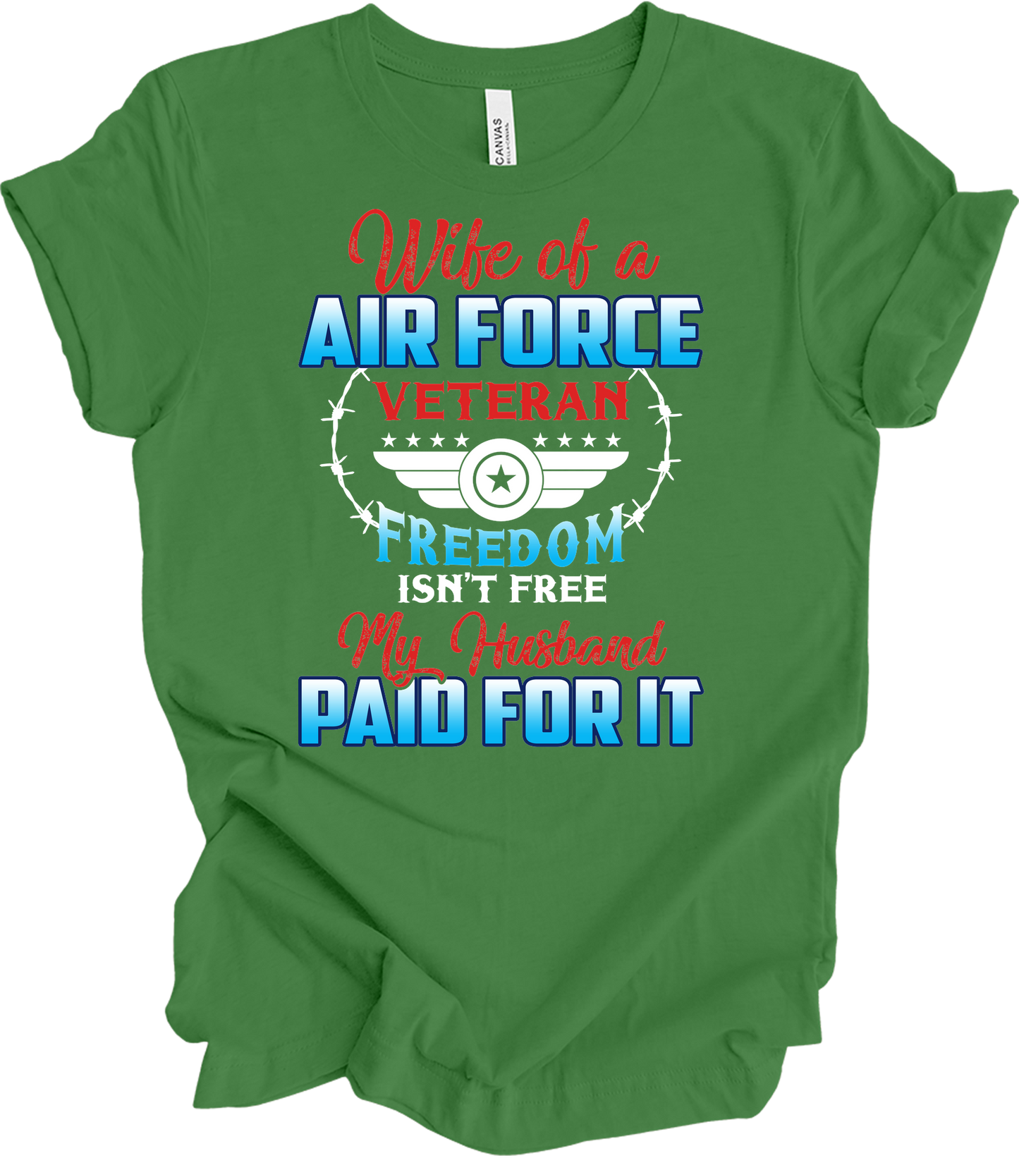 Wife of a US Air Force Veteran - Patriotic Spouse T-Shirt in Leaf
