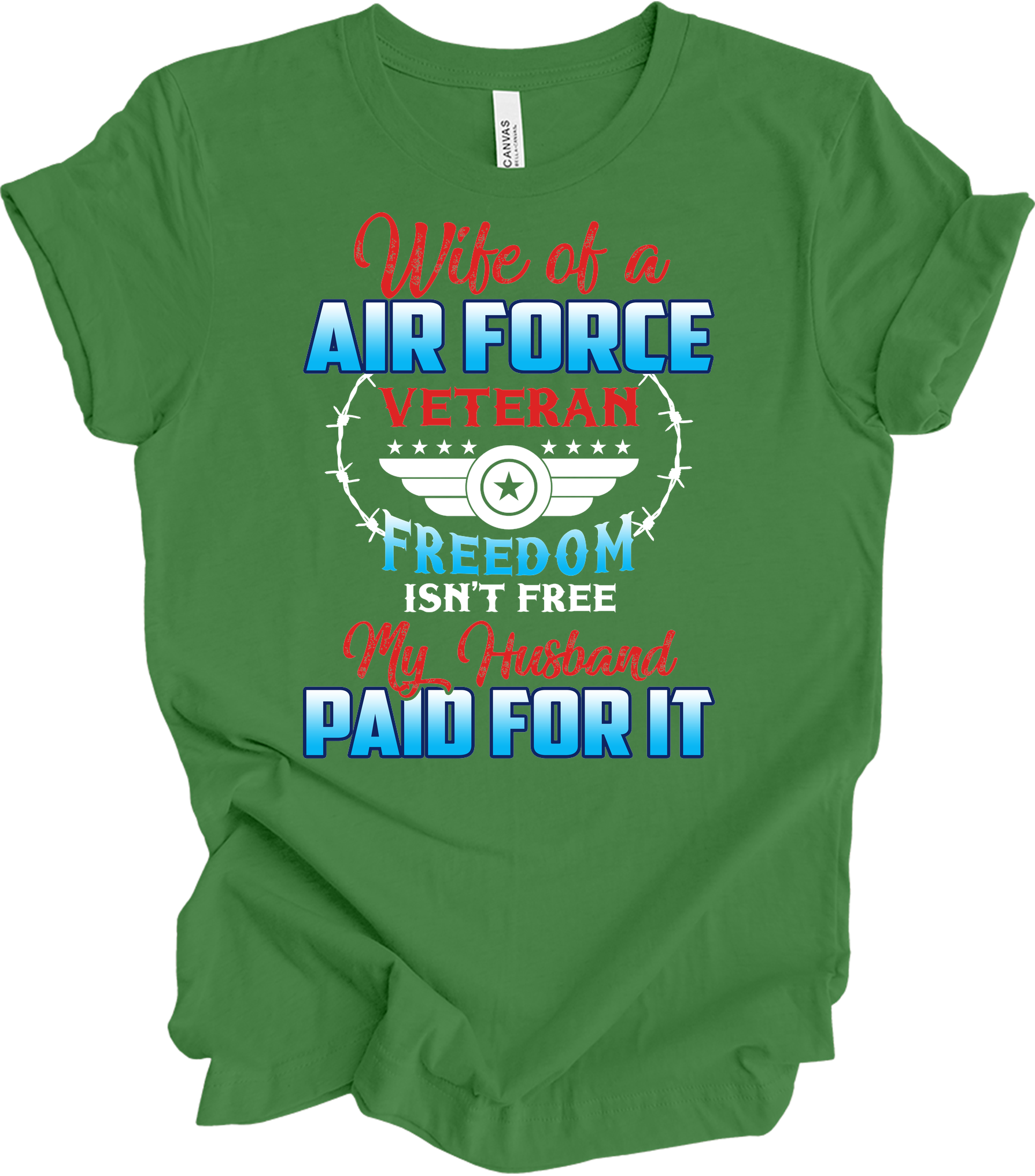 Wife of a US Air Force Veteran - Patriotic Spouse T-Shirt in Leaf