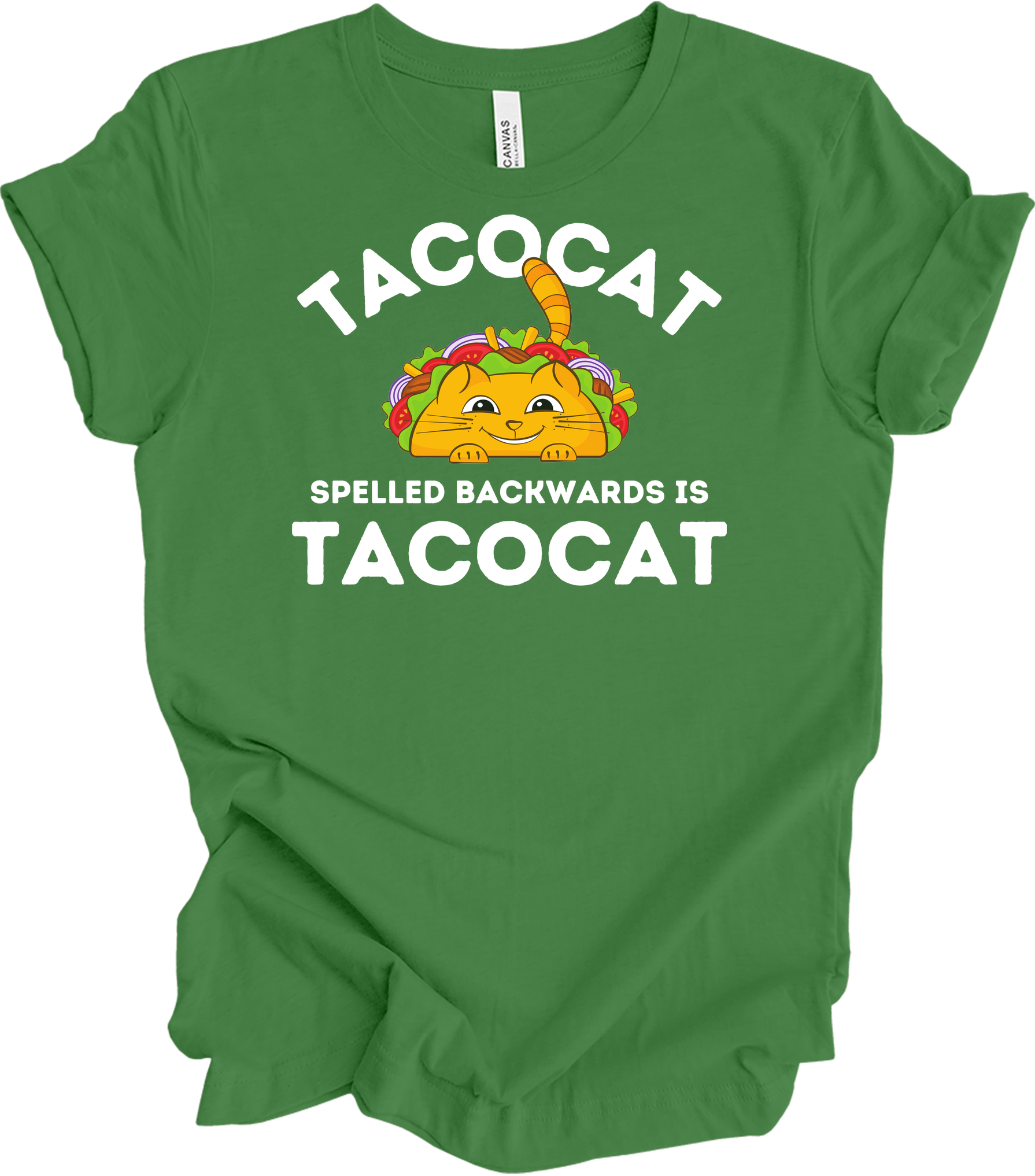 Tacocat Spelled Backwards Funny Taco Cat T-Shirt in Leaf