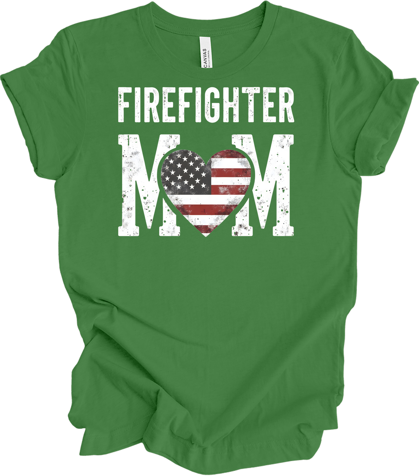 Firefighter Mom Flag Heart T-Shirt in Leaf