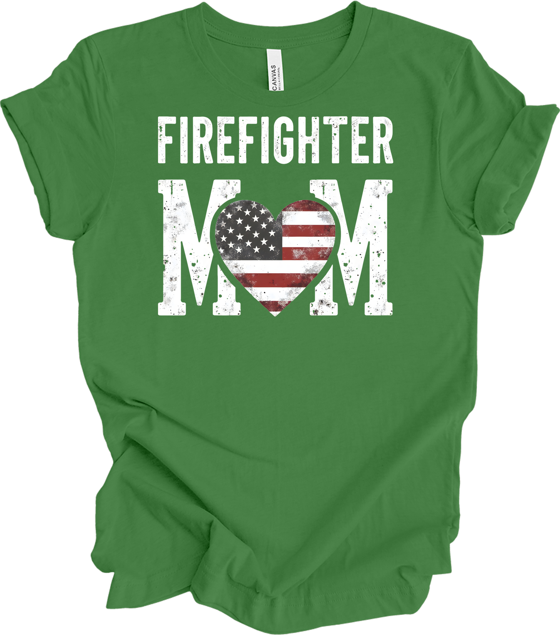 Firefighter Mom Flag Heart T-Shirt in Leaf