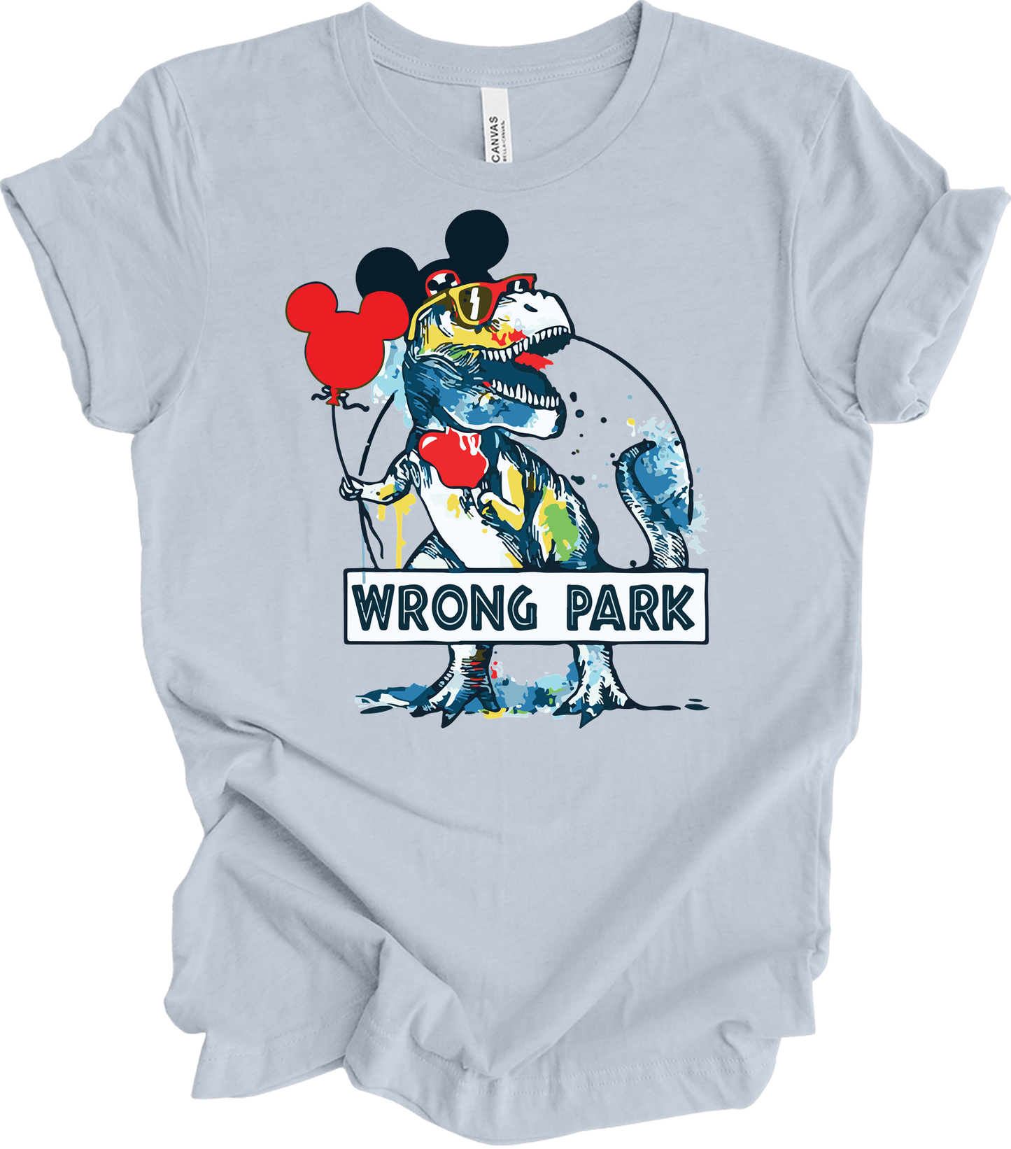 Wrong Park Funny Dinosaur T-Rex Watercolor T-Shirt in Light Blue