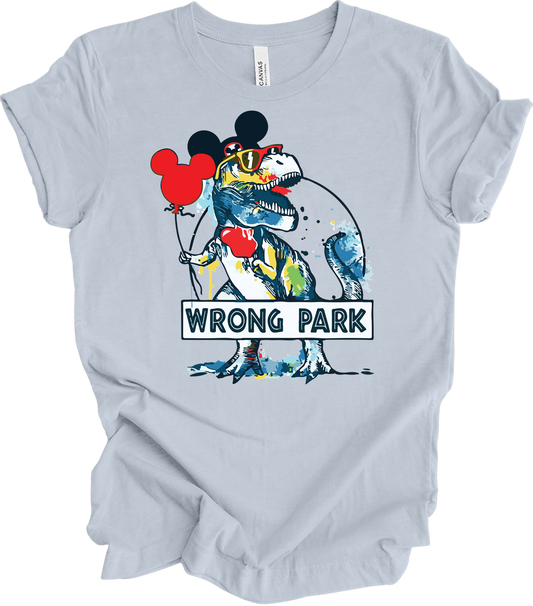 Wrong Park Funny Dinosaur T-Rex Watercolor T-Shirt in Light Blue