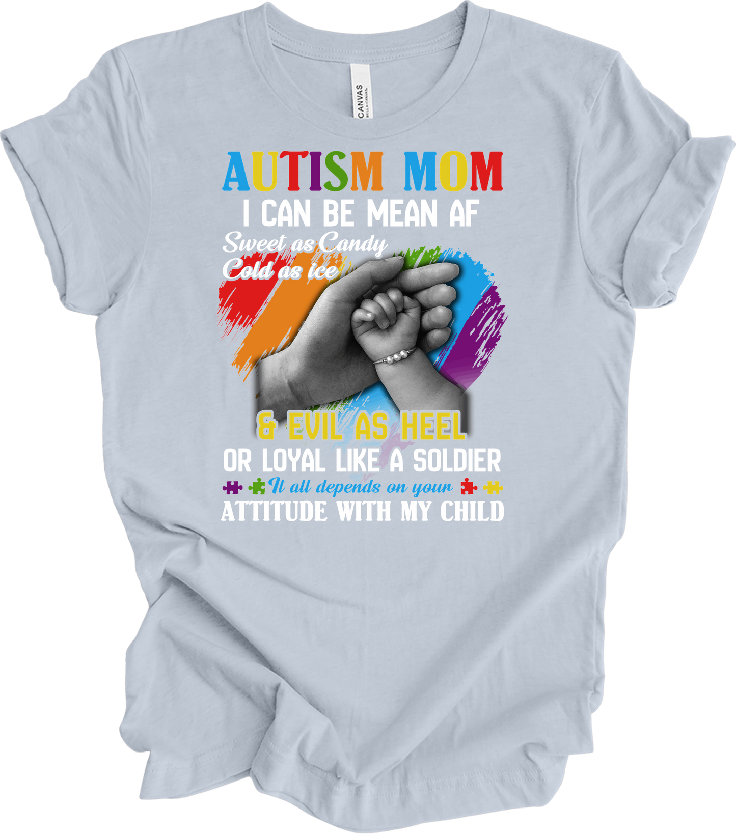 Autism Mom - Autism Awareness Puzzle Heart T-Shirt in Light Blue