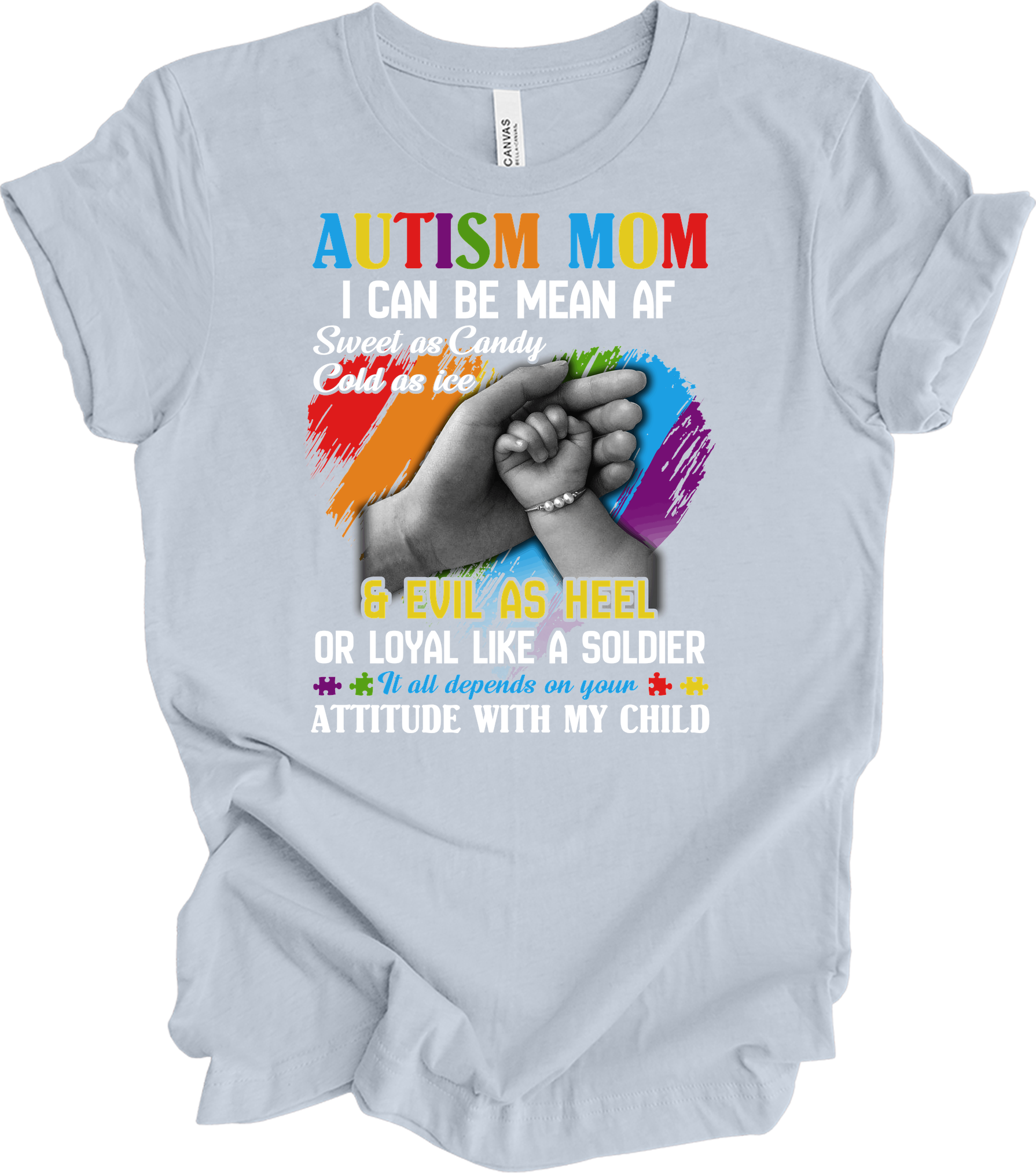 Autism Mom - Autism Awareness Puzzle Heart T-Shirt in Light Blue