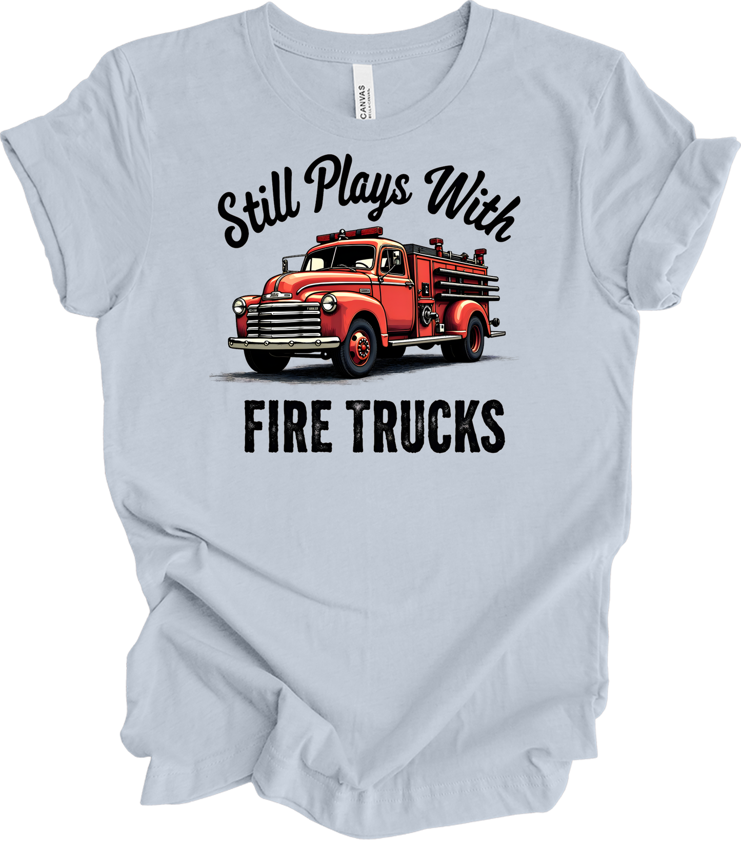 Still Plays With Fire Trucks T-Shirt in Light Blue