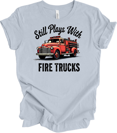 Still Plays With Fire Trucks T-Shirt in Light Blue