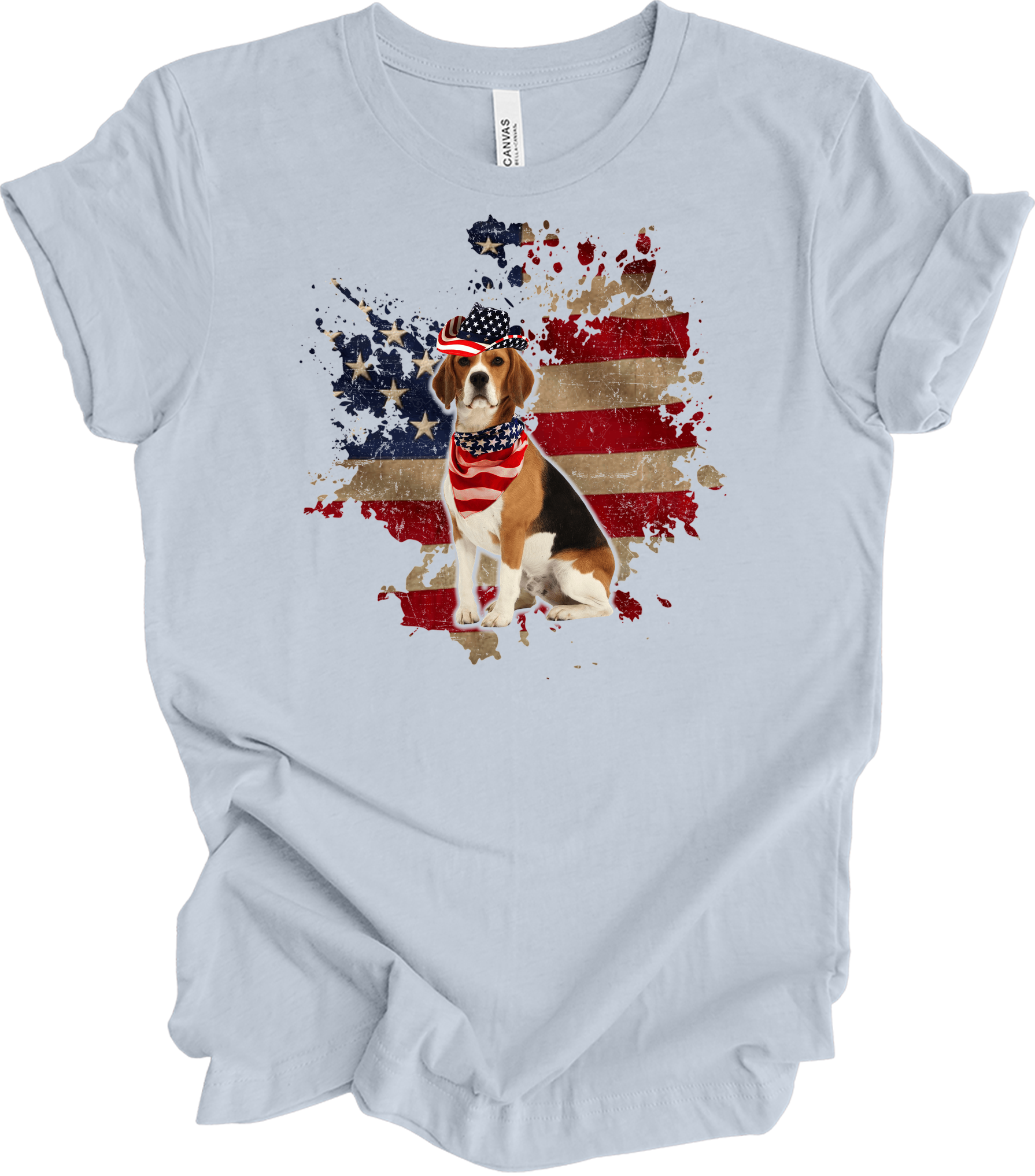 Beagle 4th of July T-Shirt in Light Blue