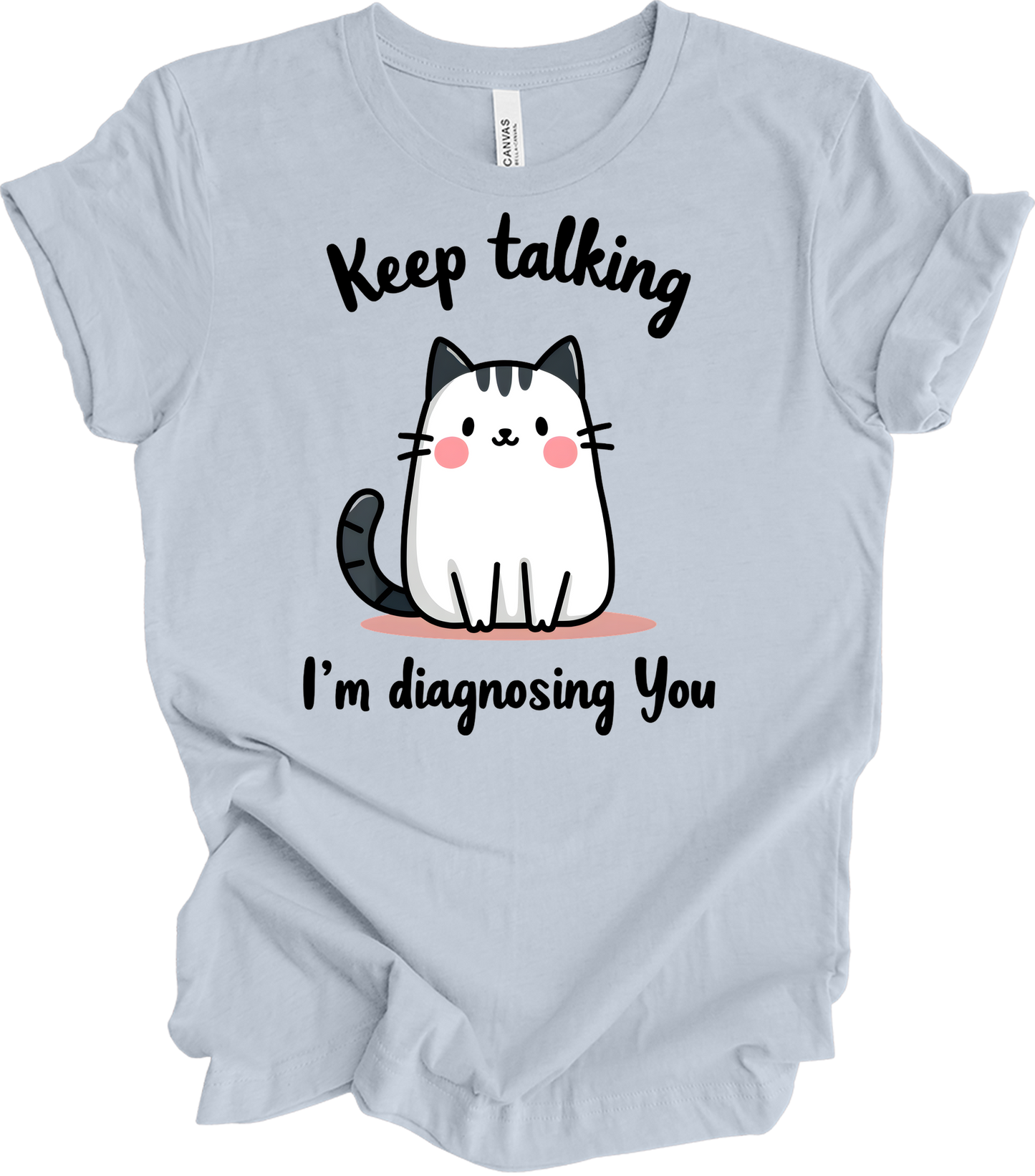 Kawaii Cat 'Keep Talking' T-Shirt in Light Blue