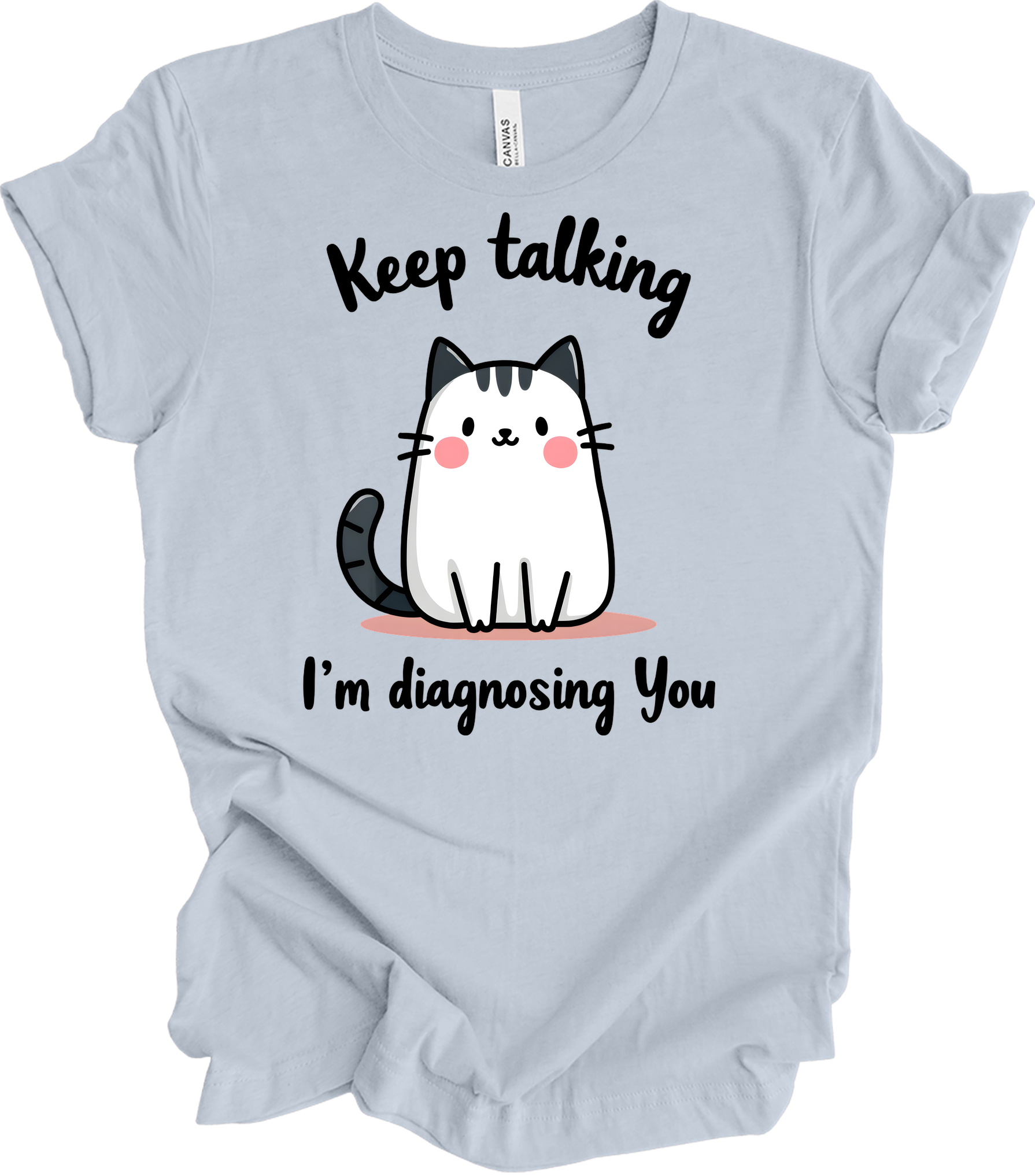 Kawaii Cat 'Keep Talking' T-Shirt in Light Blue
