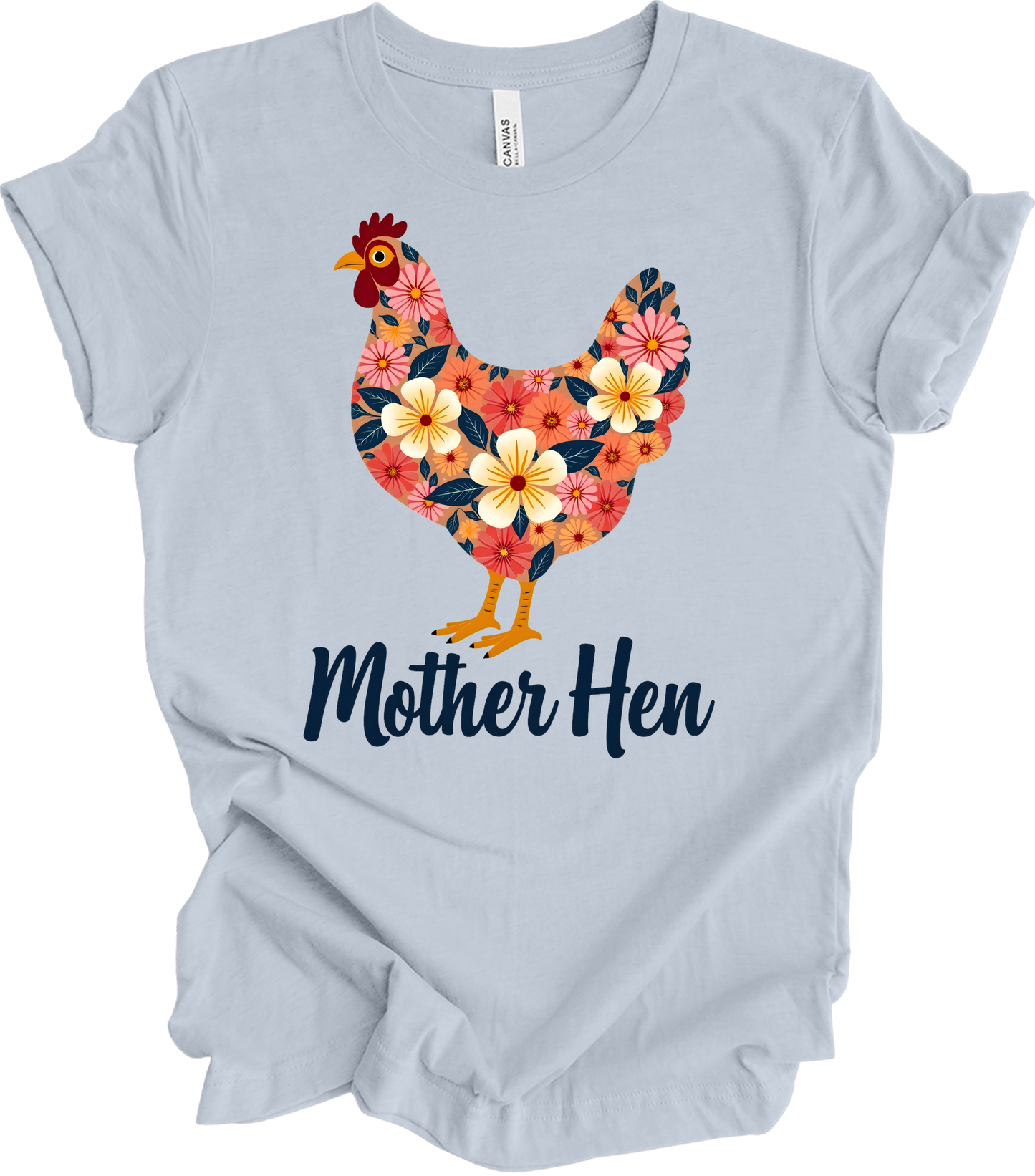 Floral Chicken - Mother Hen T-Shirt in Light Blue