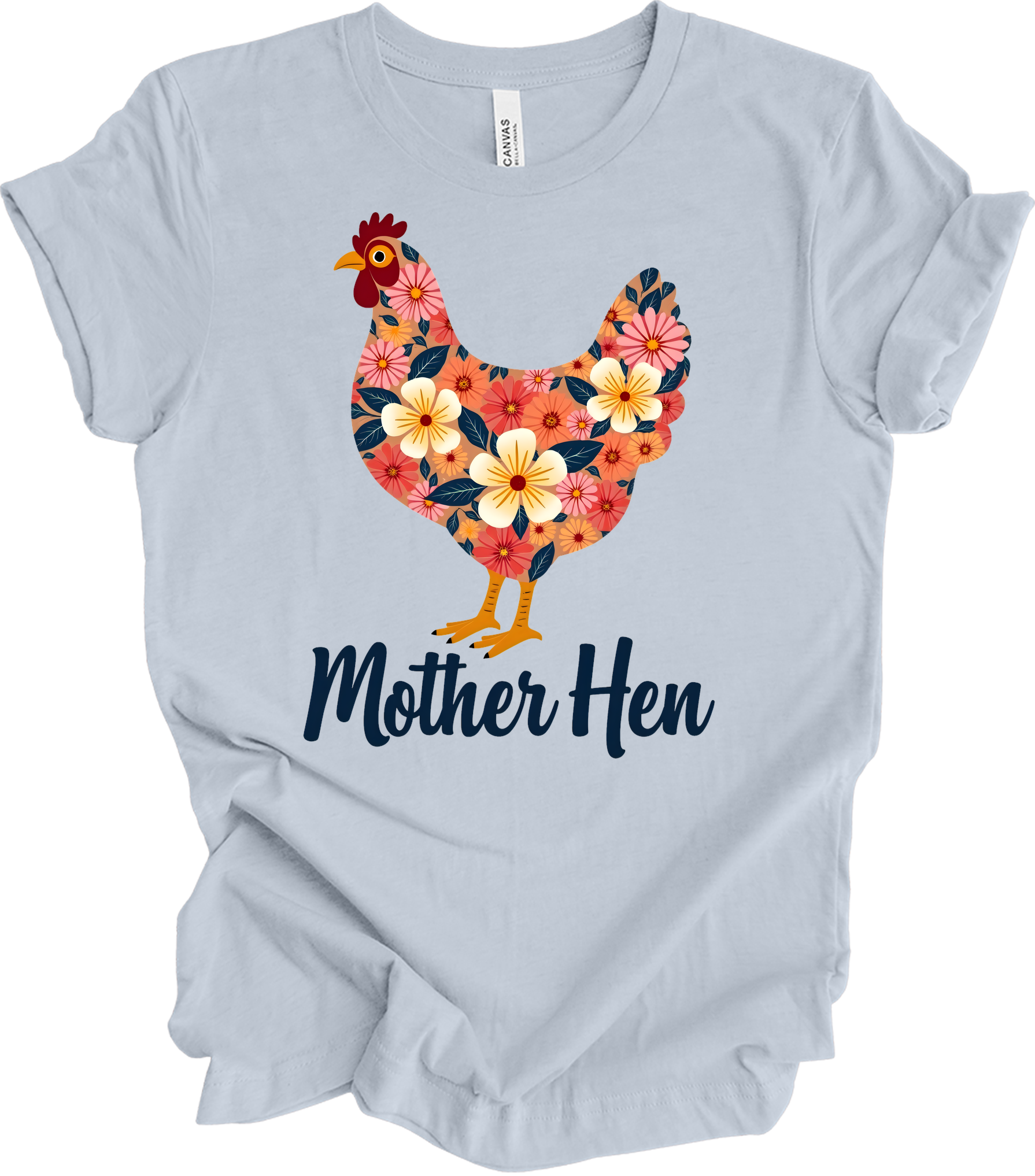 Floral Chicken - Mother Hen T-Shirt in Light Blue