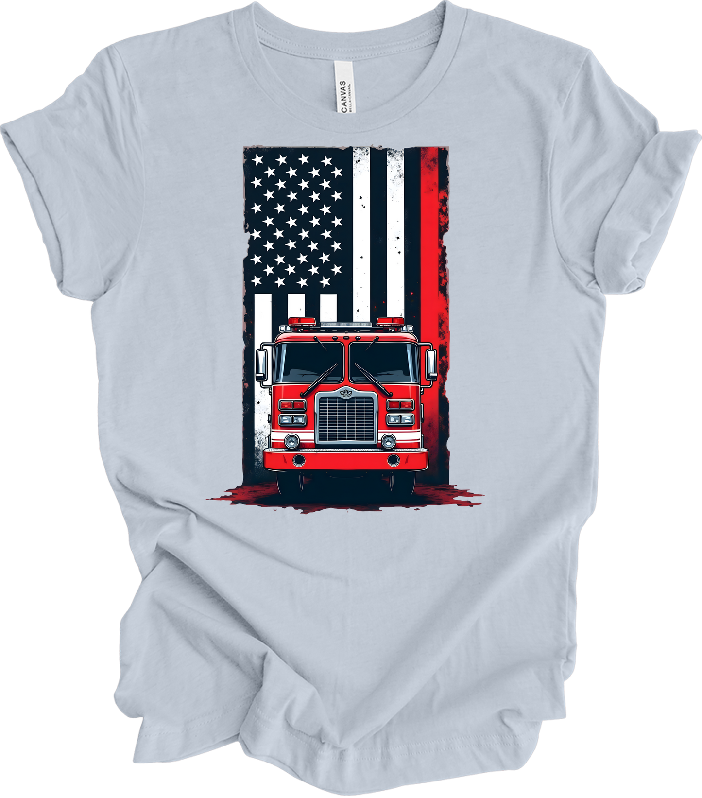 Fireman Flag - Patriotic Design T-Shirt in Light Blue