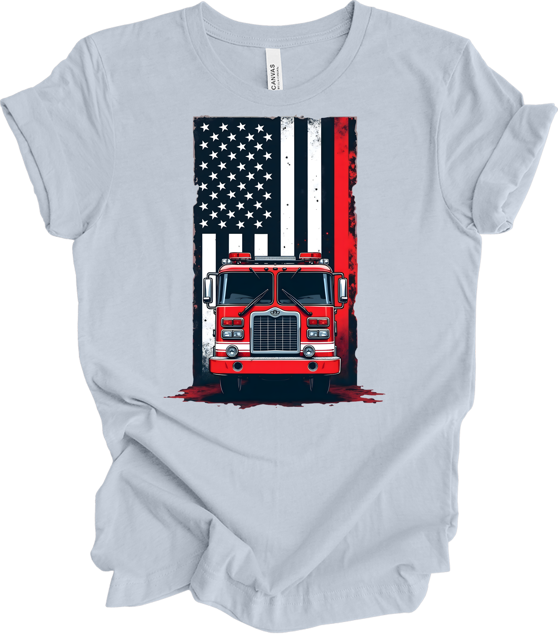 Fireman Flag - Patriotic Design T-Shirt in Light Blue