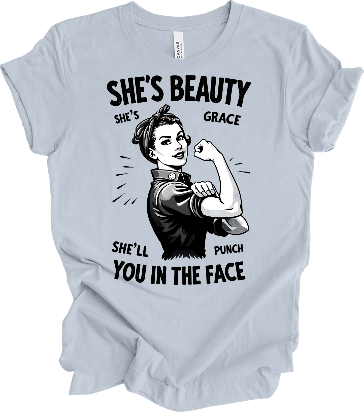 Beauty Grace Punch Face T-Shirt in Light Blue