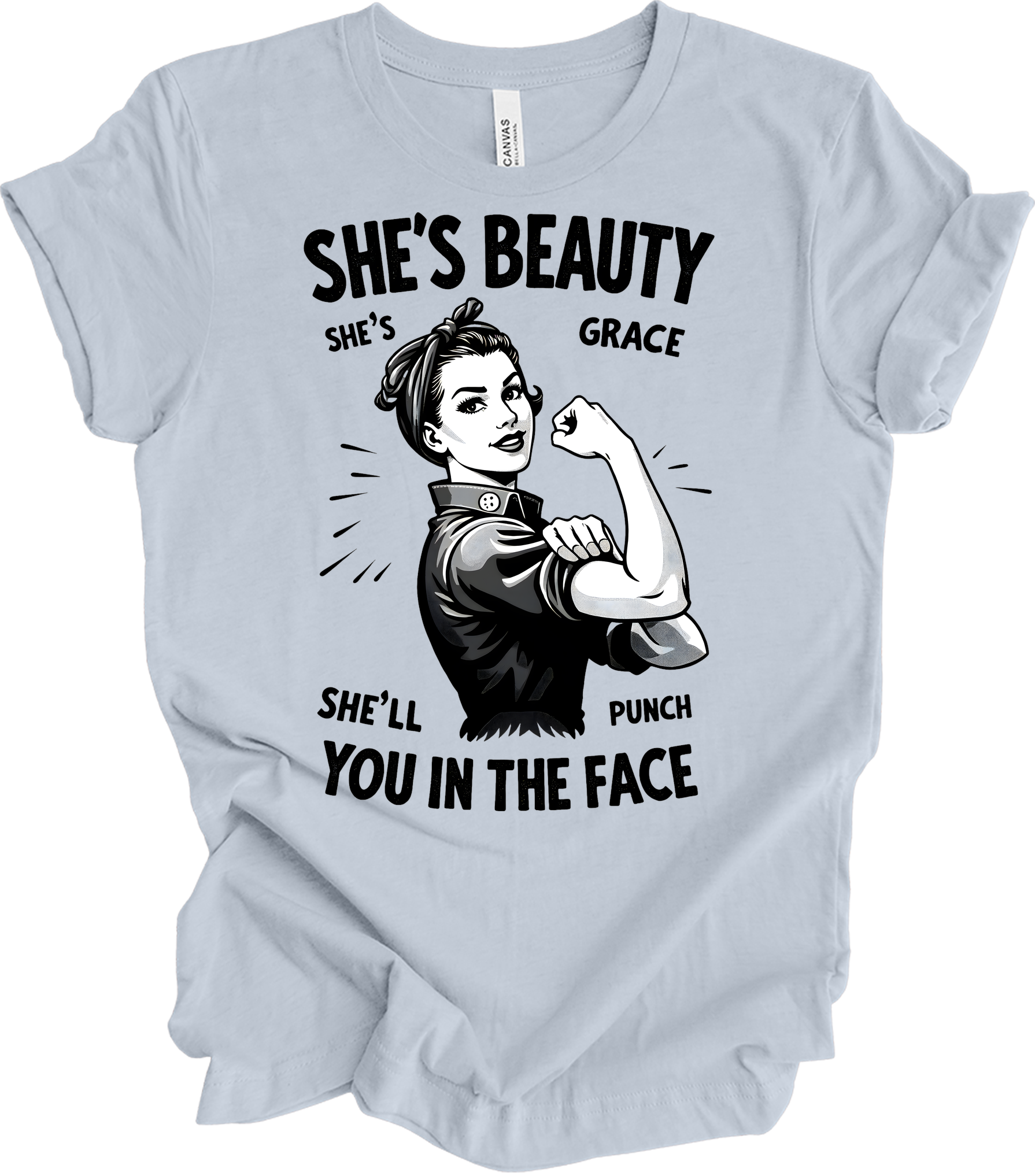 Beauty Grace Punch Face T-Shirt in Light Blue