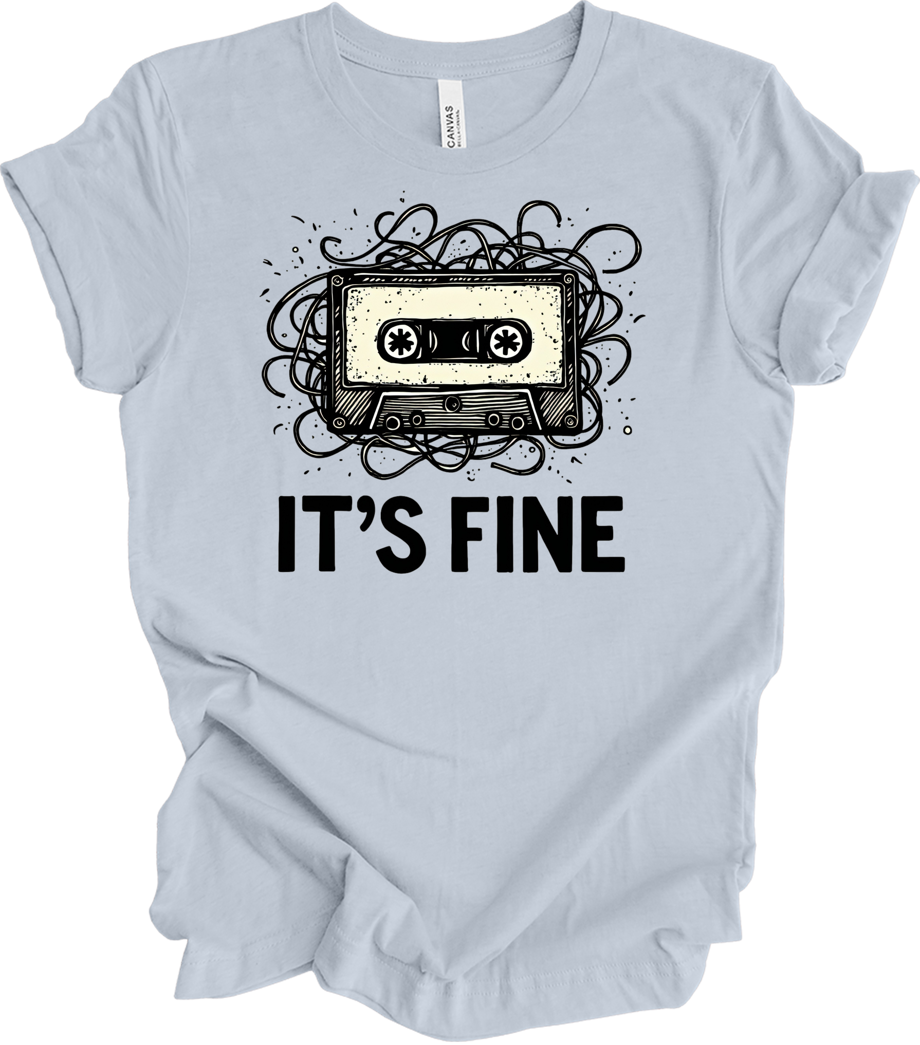 Retro Cassette Tape 'It's Fine' T-Shirt in Light Blue