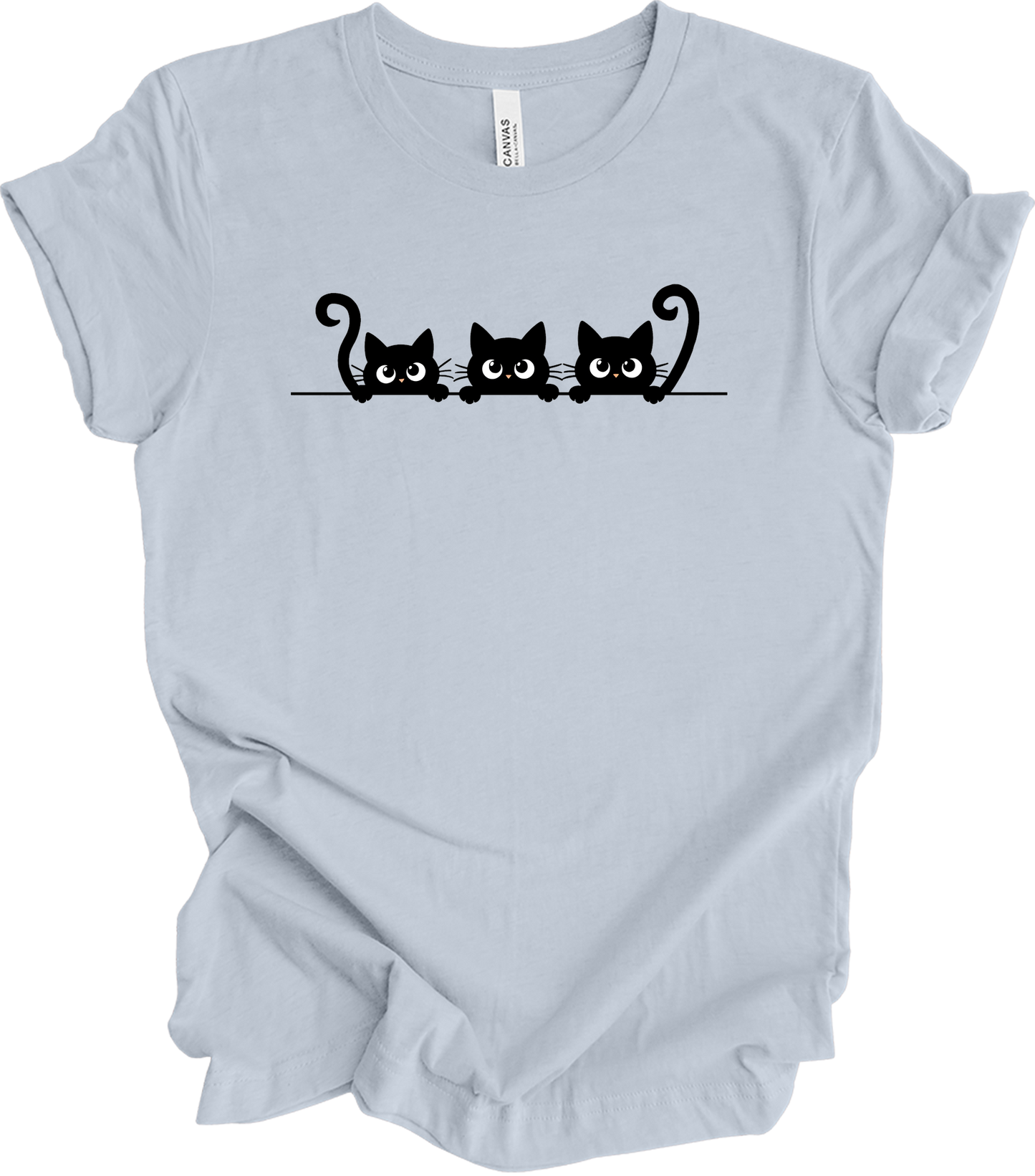 Three Cats Cartoon Eyes T-Shirt in Light Blue
