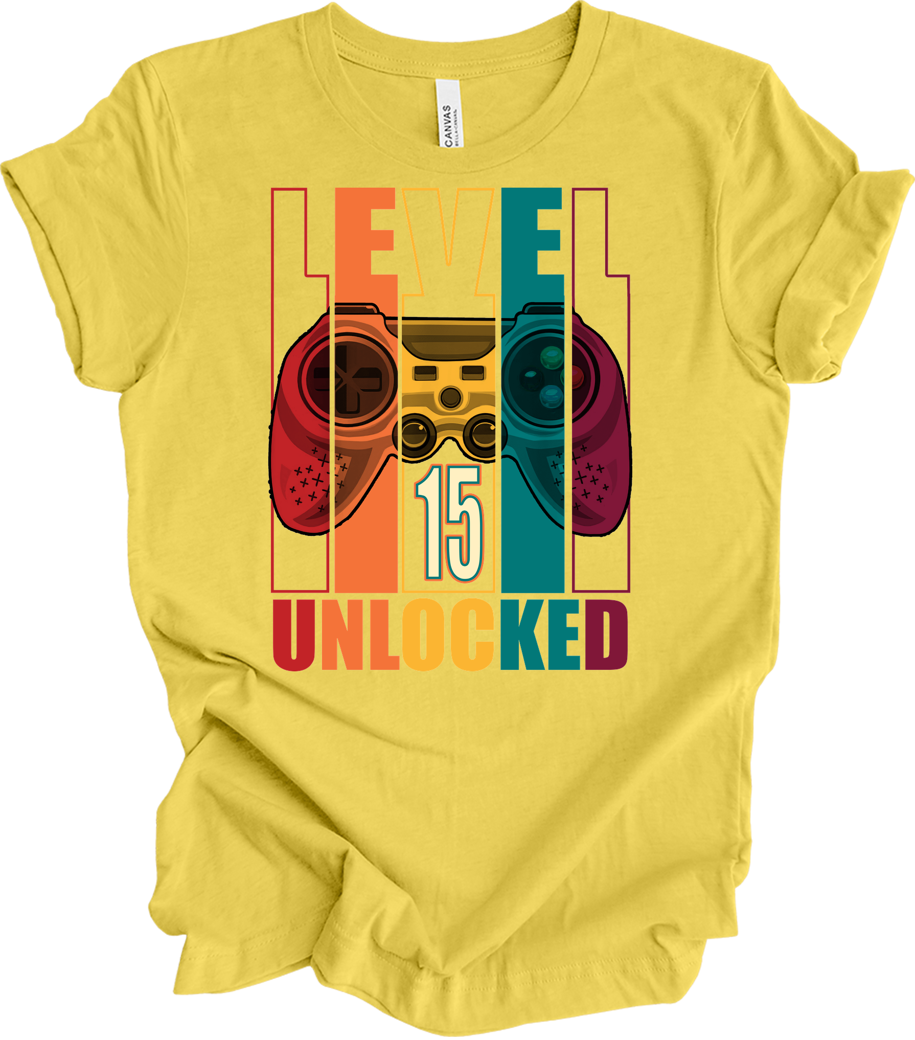 Level 15 Unlocked Gamer T-Shirt in Maize Yellow
