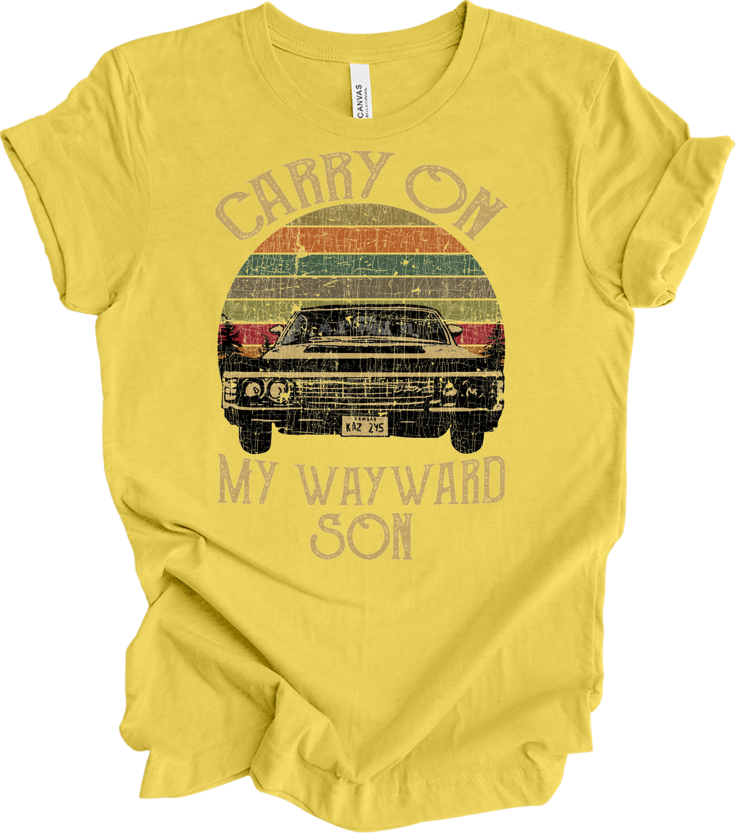 Carry On Wayward Son Supernatural Vintage T-Shirt in Maize Yellow