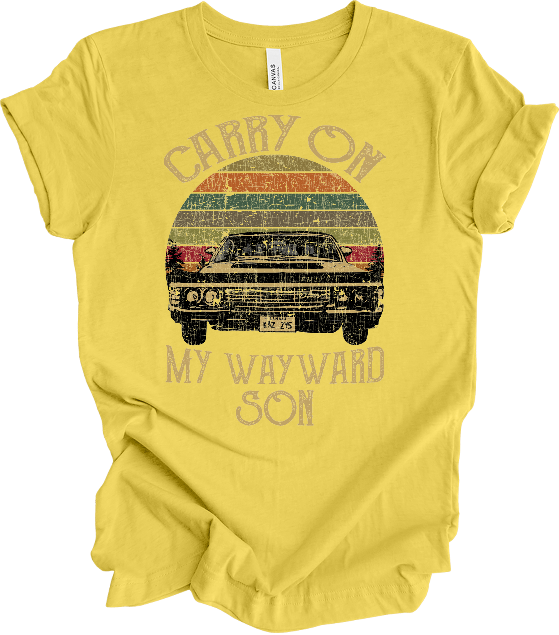Carry On Wayward Son Supernatural Vintage T-Shirt in Maize Yellow
