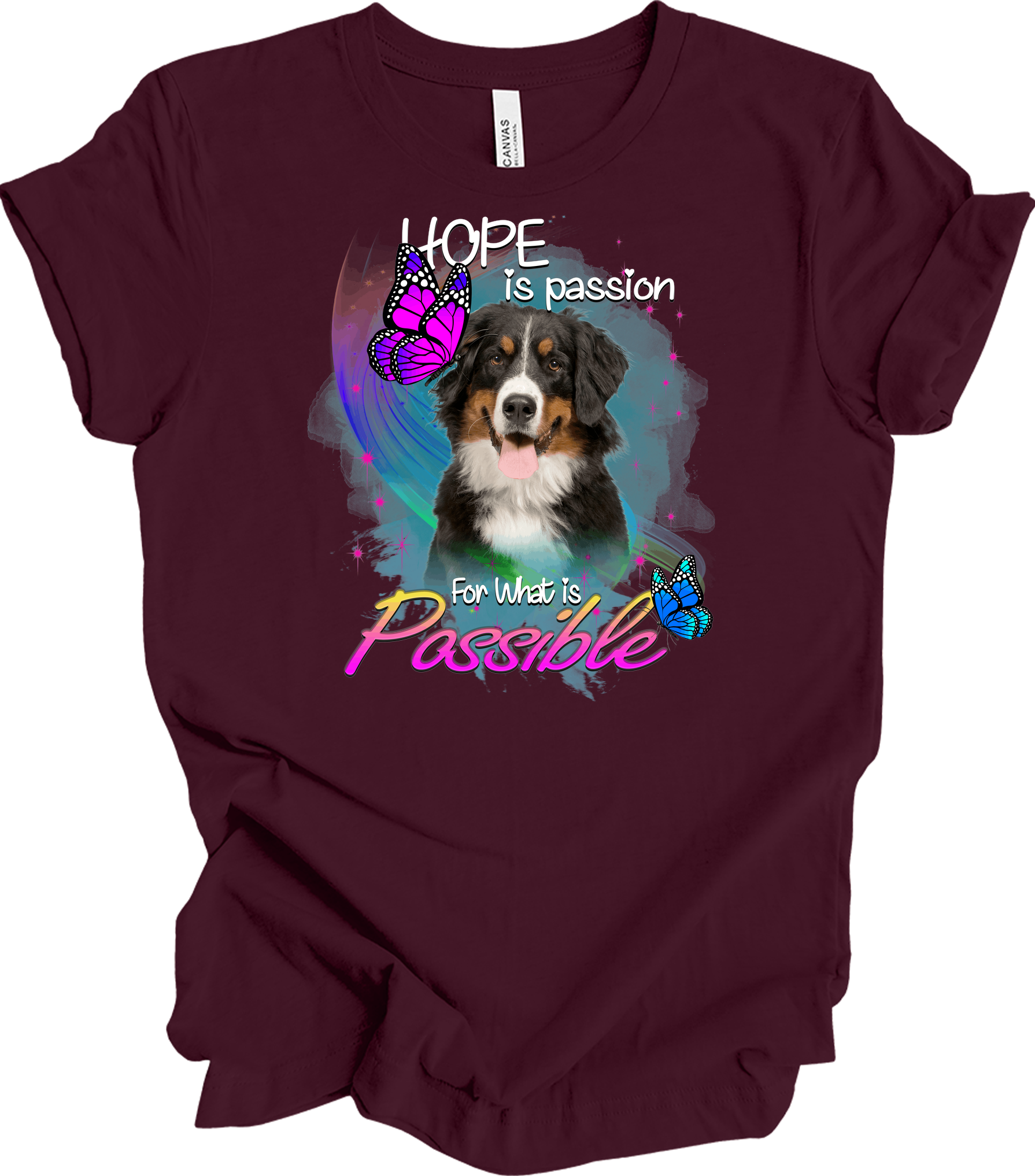 Bernese Mountain Dog Hope T-Shirt in Maroon