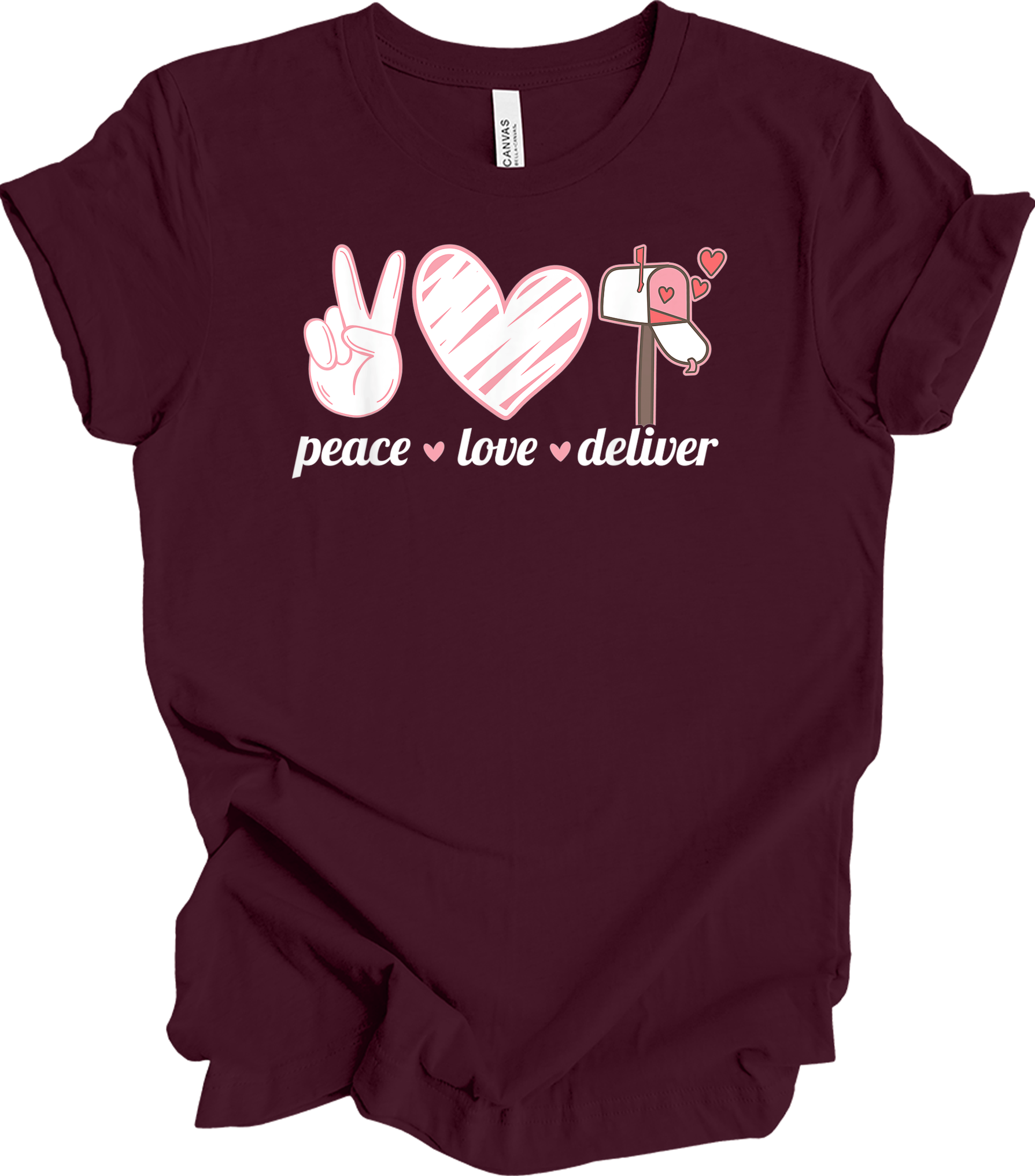 Peace Love Deliver T-Shirt in Maroon