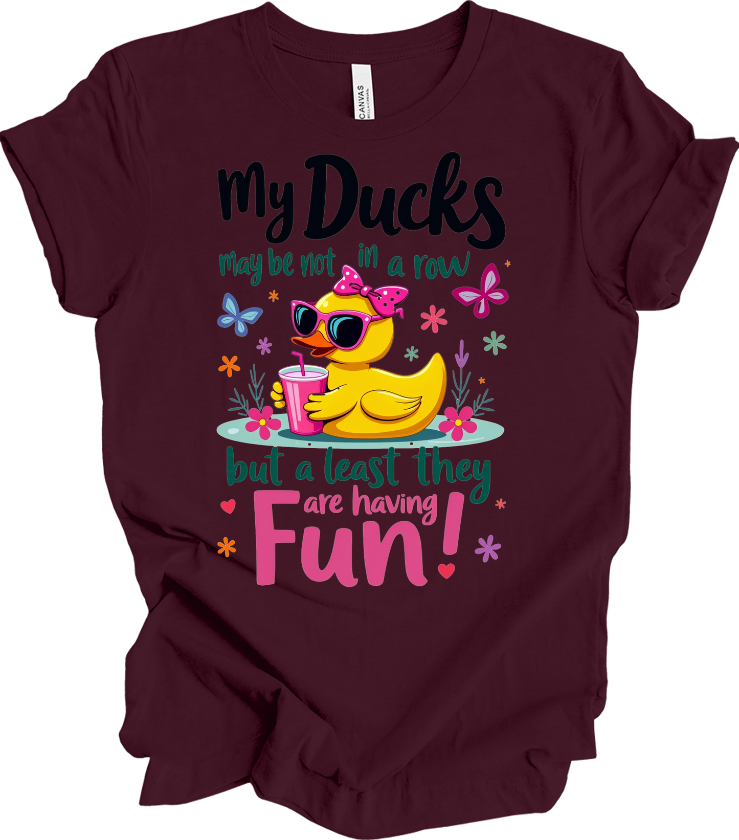 Ducks Not in a Row Fun T-Shirt in Maroon