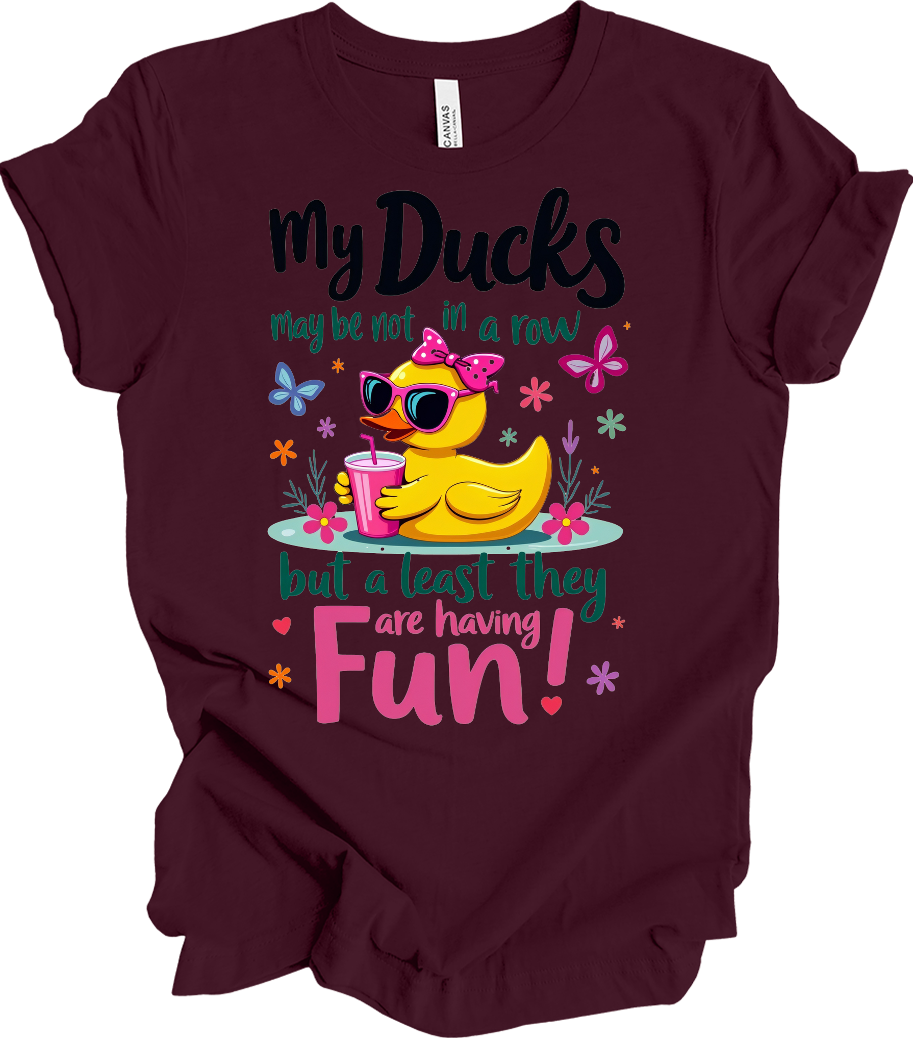 Ducks Not in a Row Fun T-Shirt in Maroon