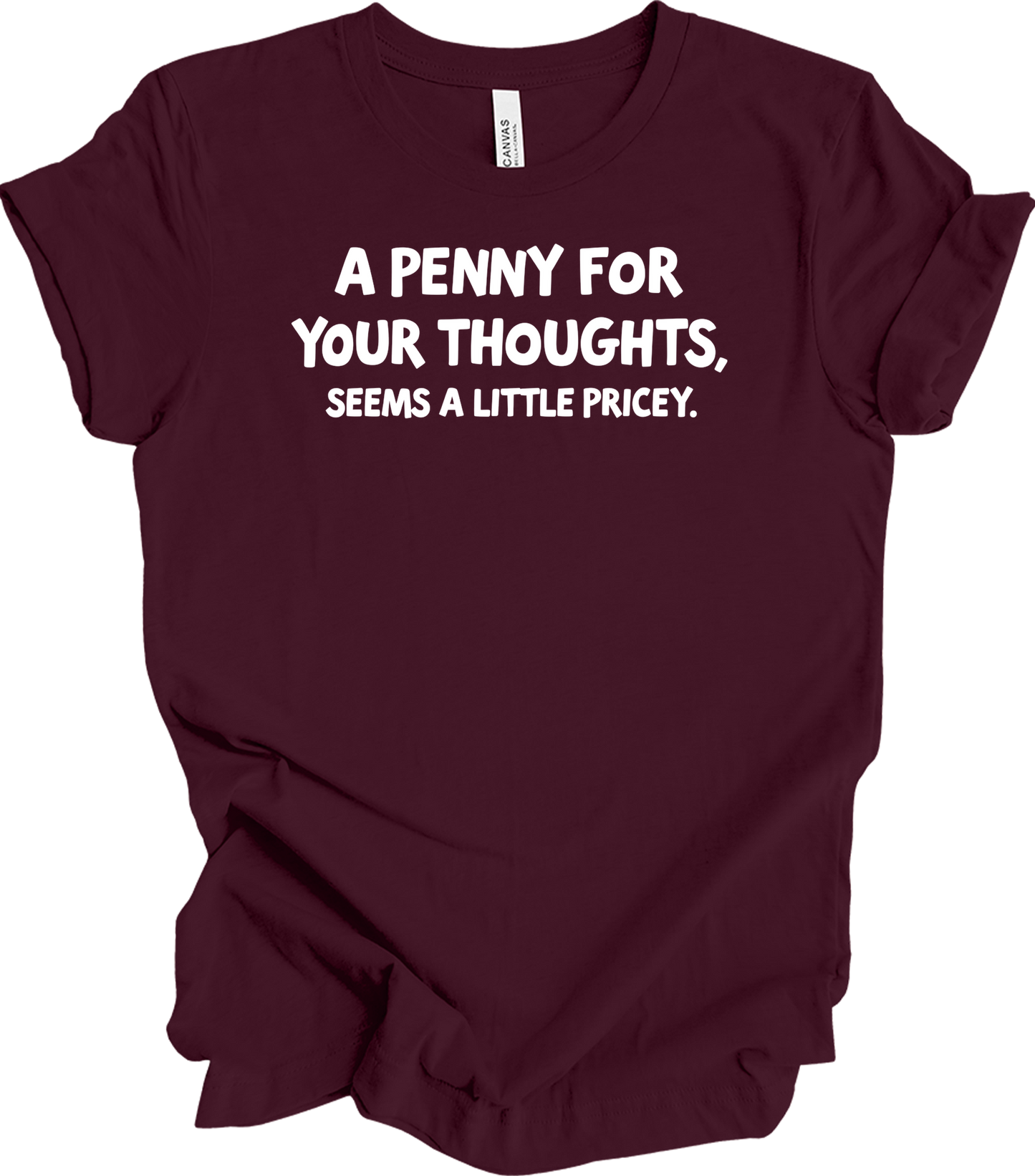 'Penny for Your Thoughts' Funny T-Shirt in Maroon